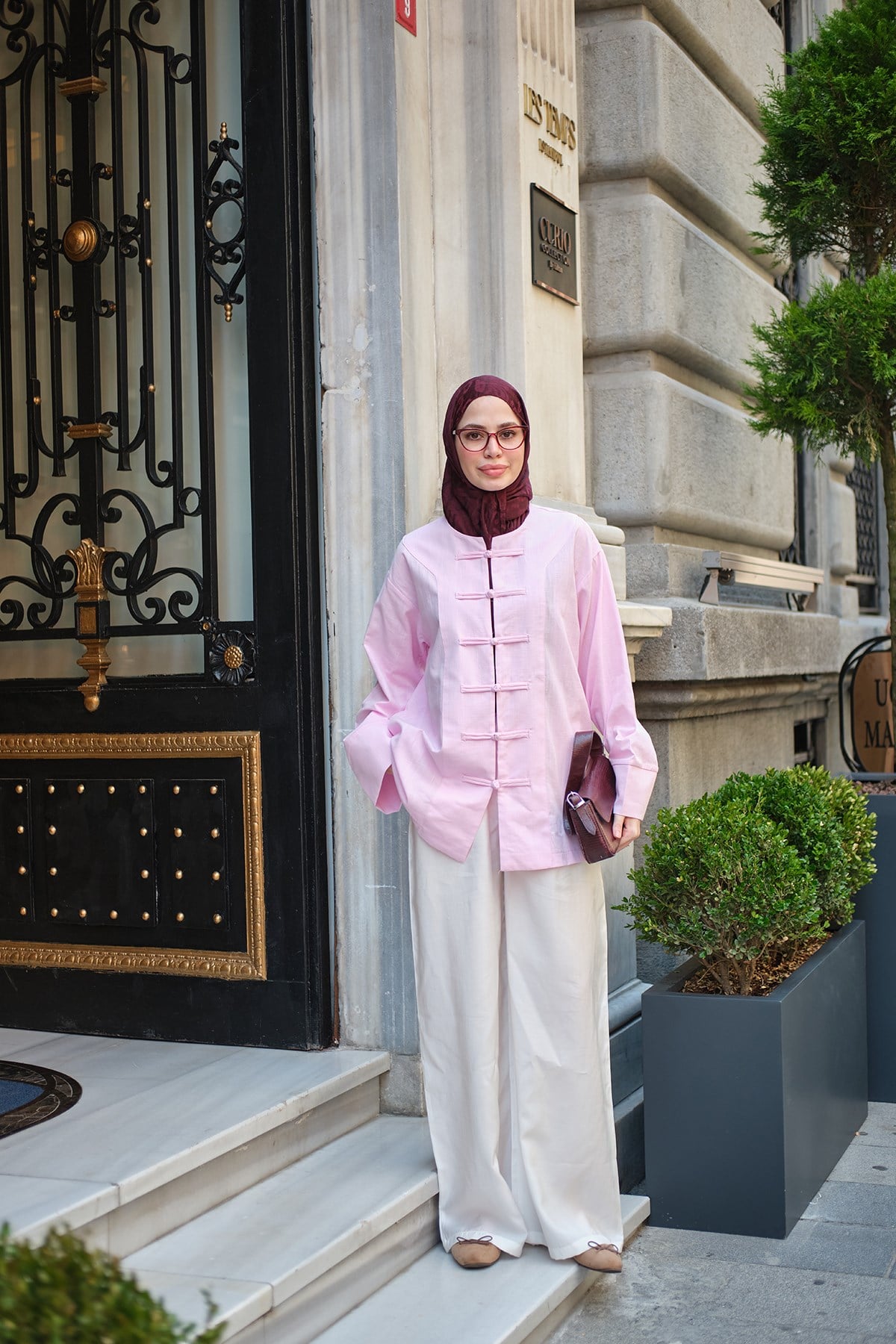 Çin Düğme Dikiş Detay Tunik Pembe