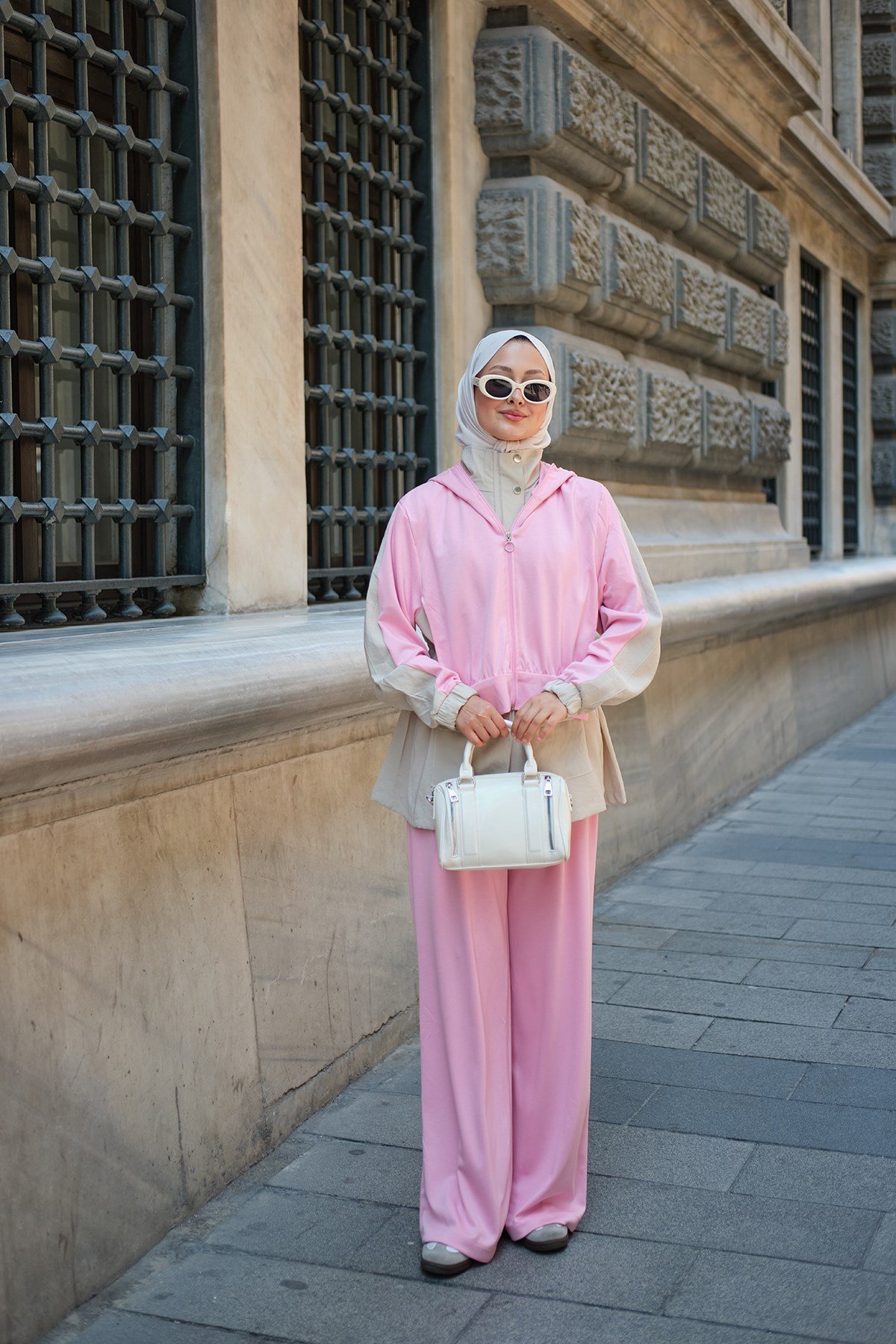 Çıtçıtlı Çift Kat Kapüşonlu Takım Pembe