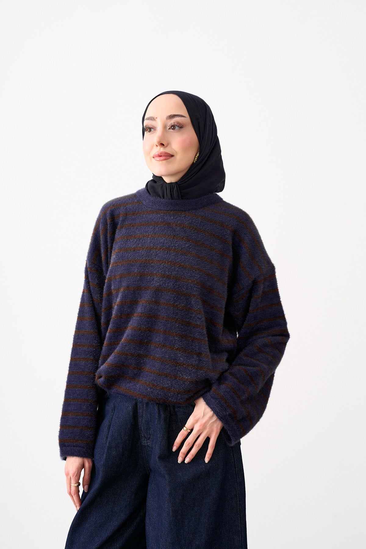 Çizgili Triko Tunik Lacivert