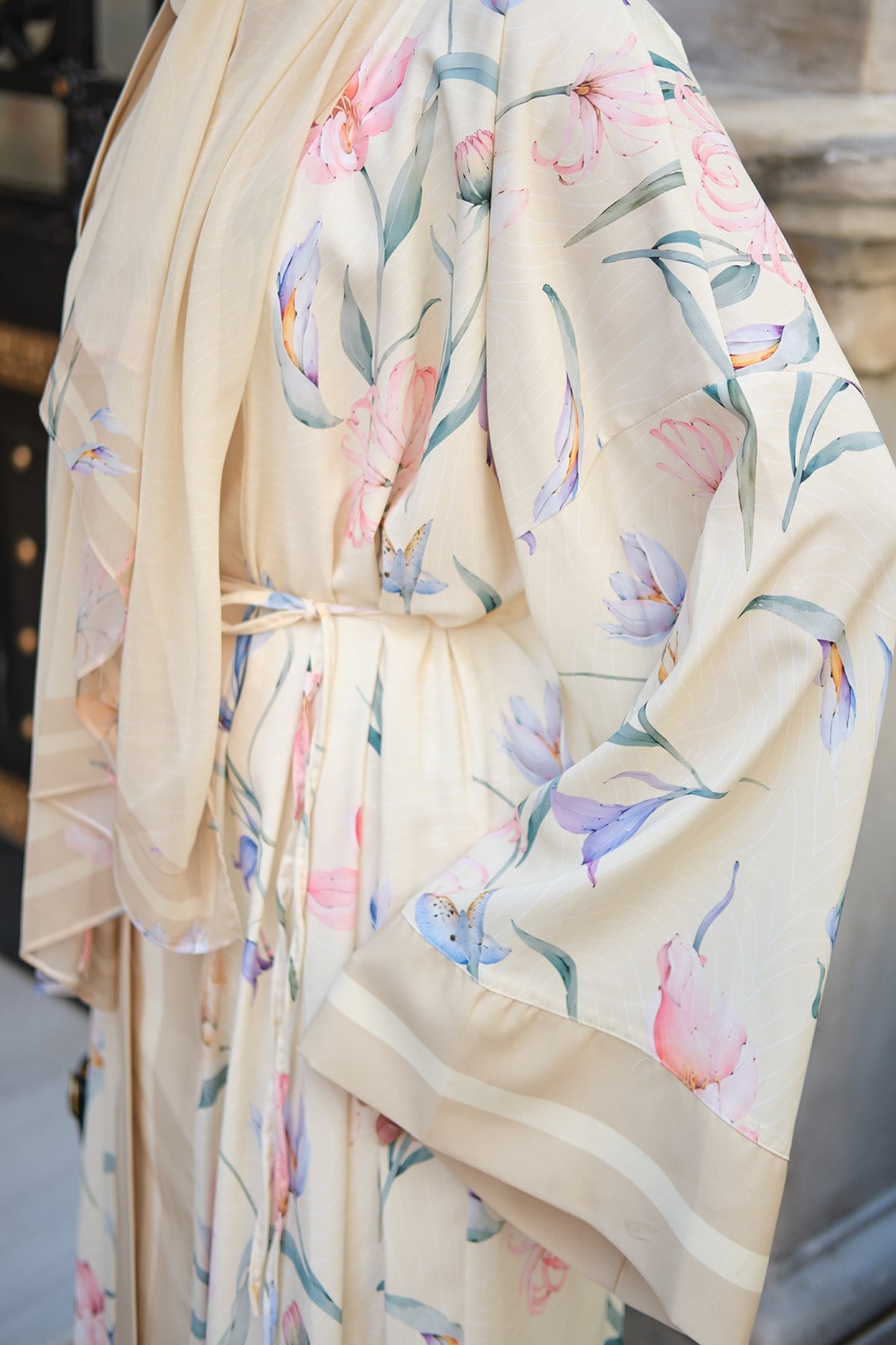 Desenli Şallı Kimono Sarı