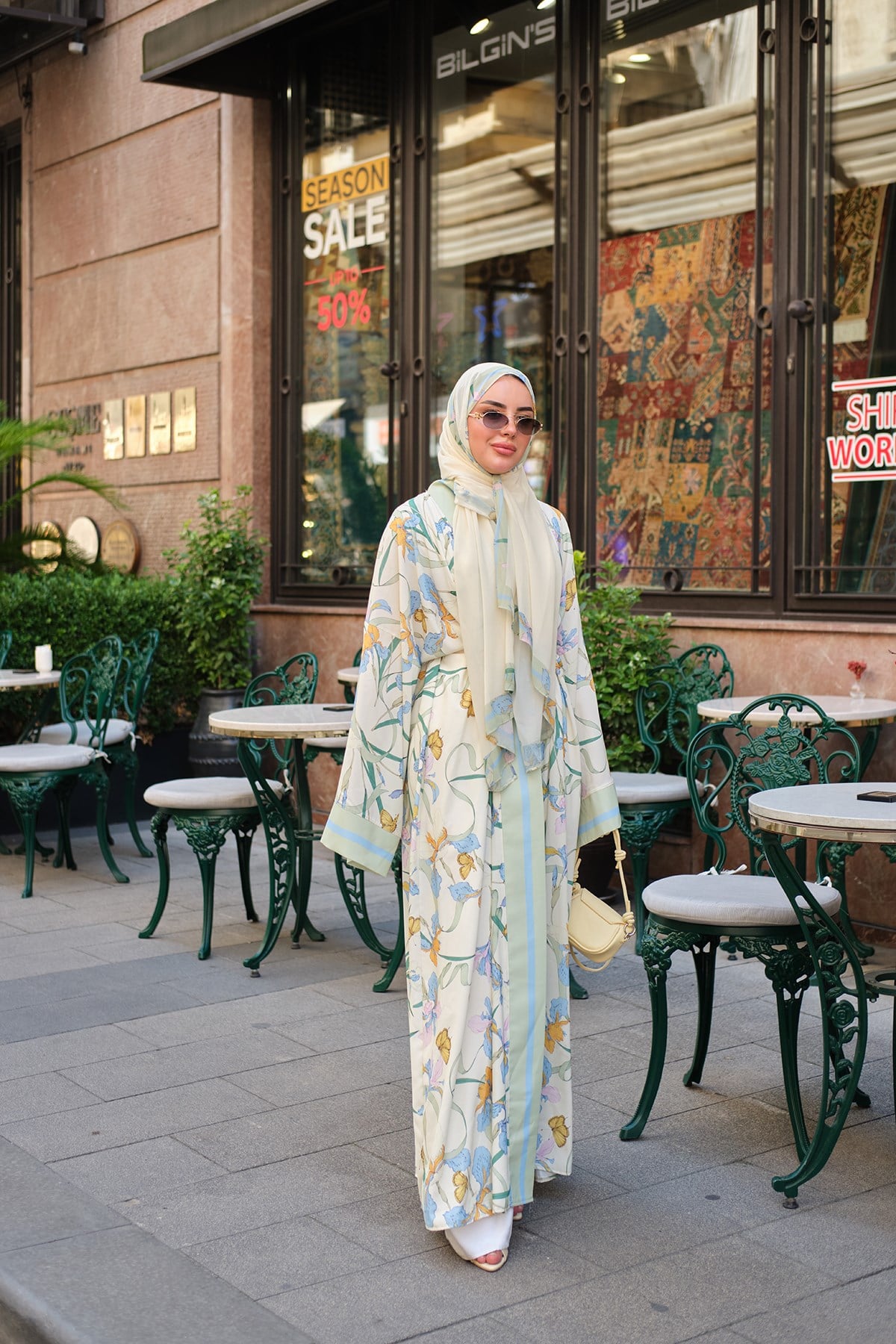 Desenli Şallı Kimono Yeşil