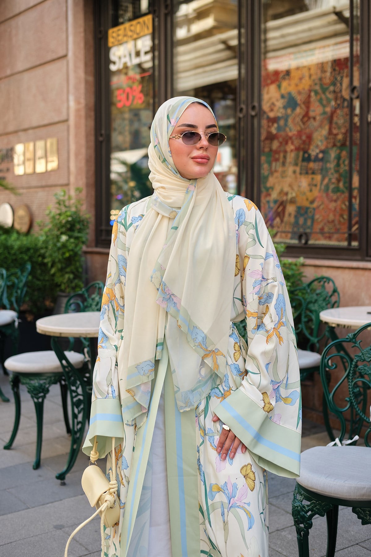 Desenli Şallı Kimono Yeşil