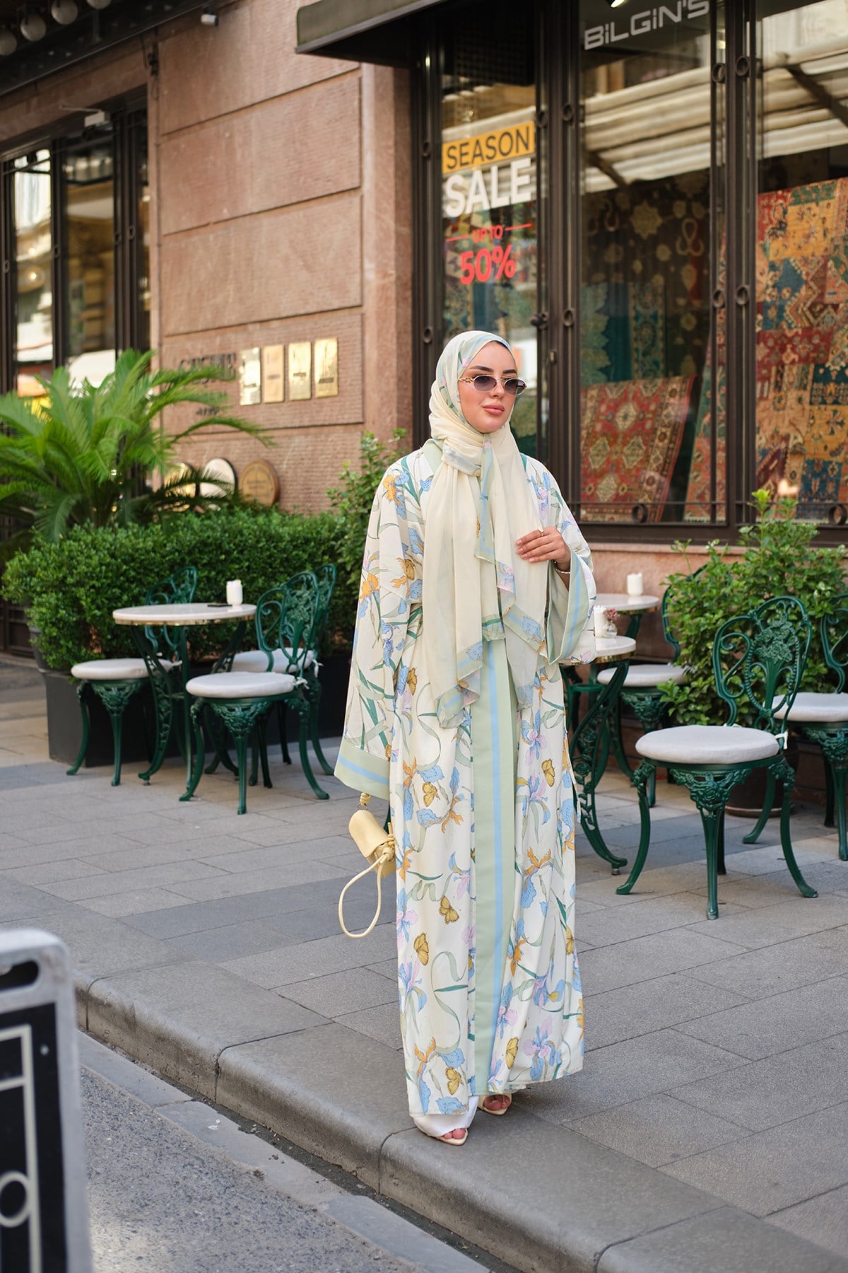 Desenli Şallı Kimono Yeşil