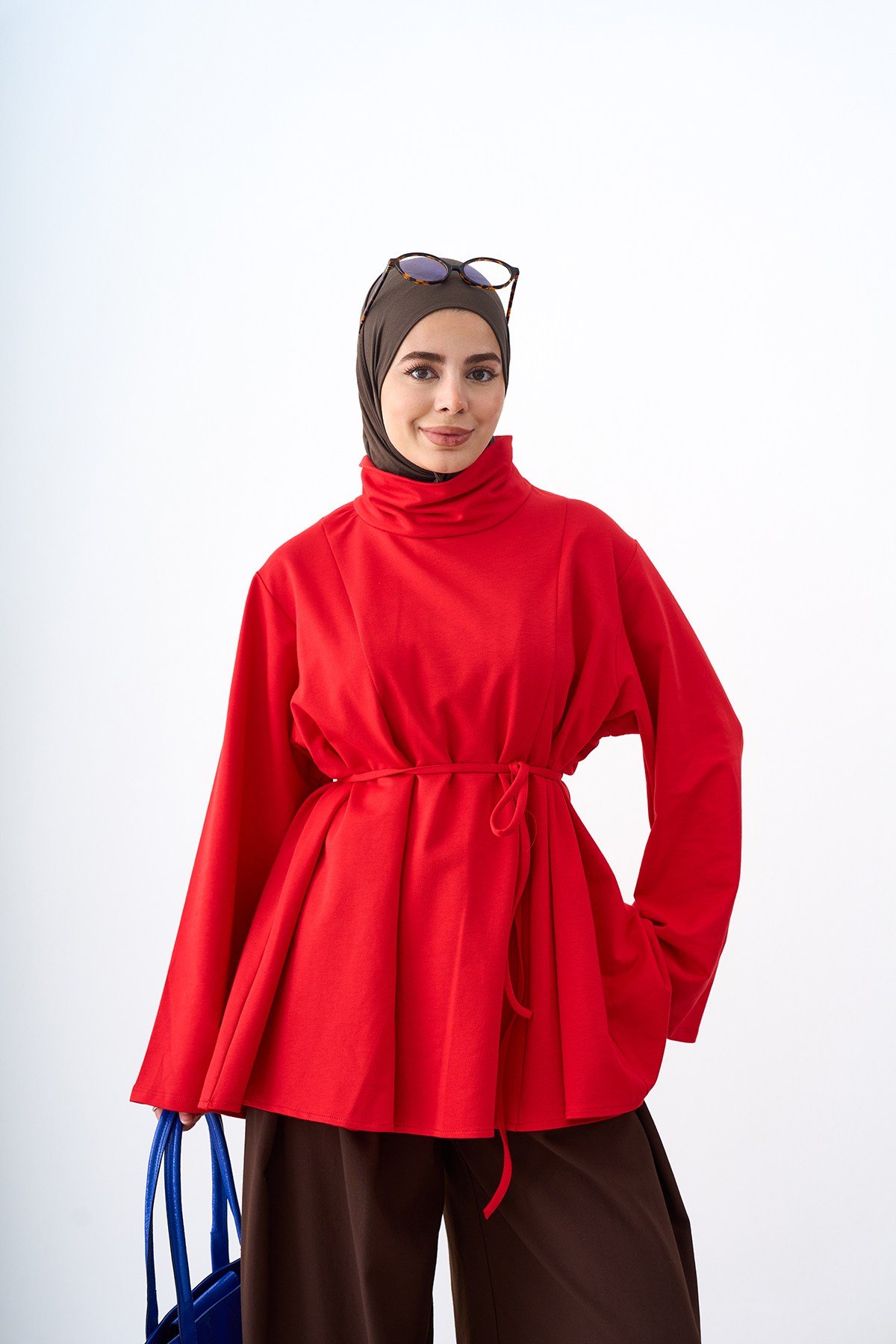 Dik Yaka Biye Detay Tunik Kırmızı