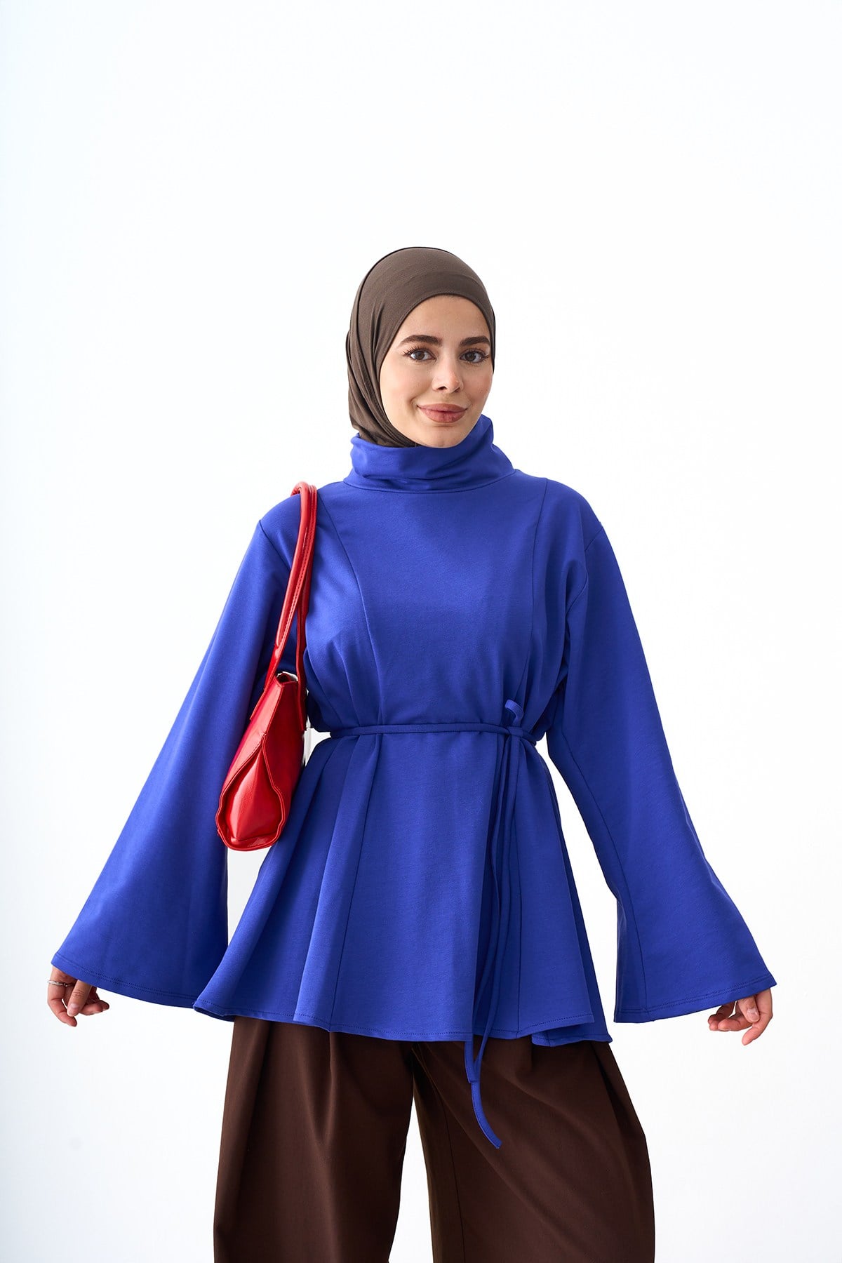 Dik Yaka Biye Detay Tunik Saks Mavi