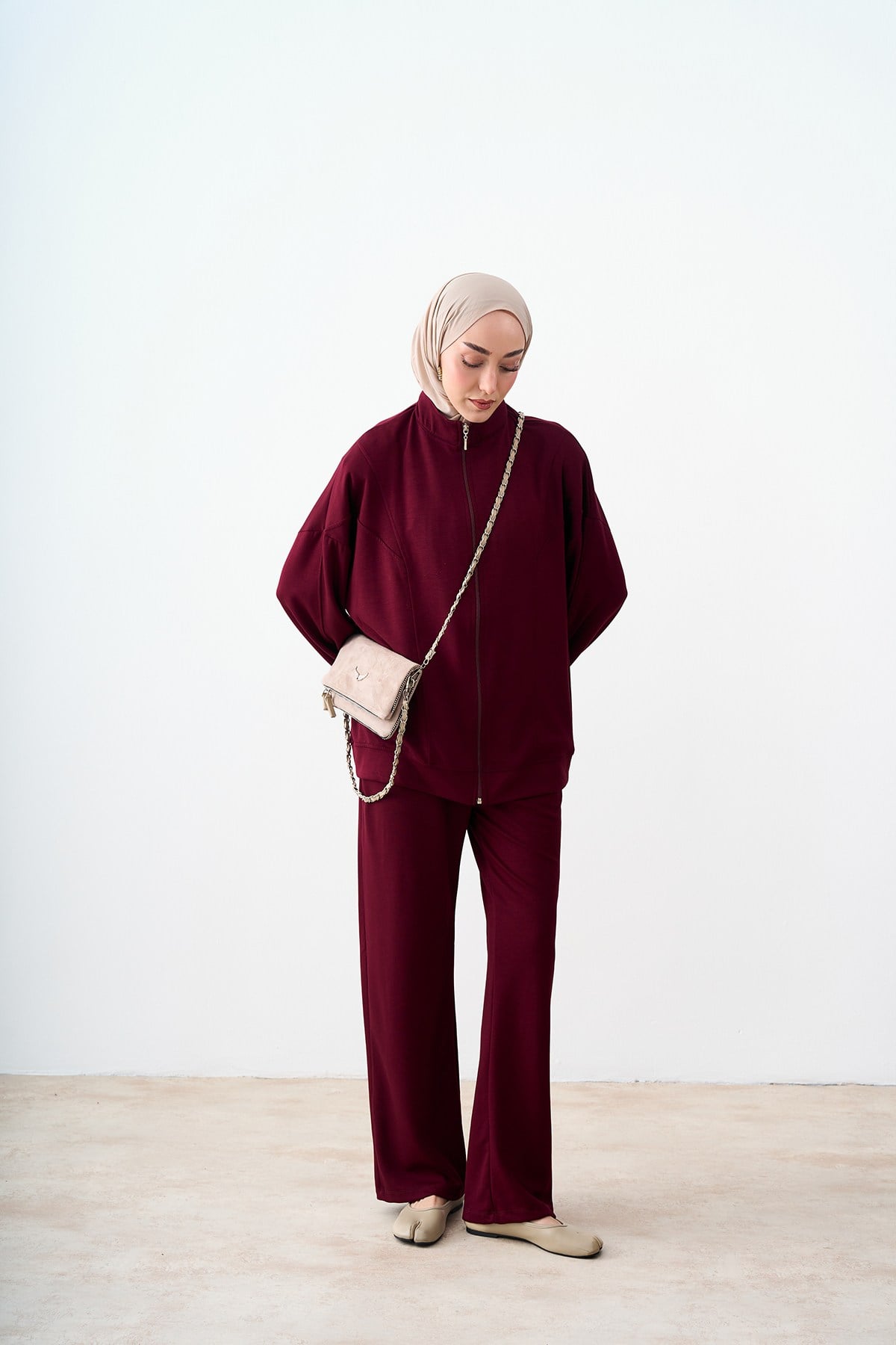 Dikiş Detay Pantolonlu Ceketli Takım Bordo