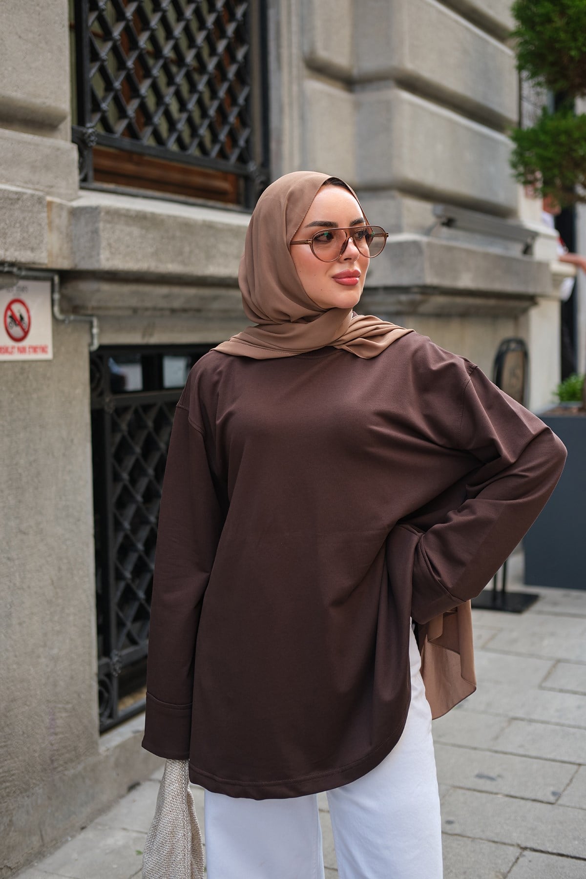 Dikiş Detaylı Basıc Sweat Acı Kahve