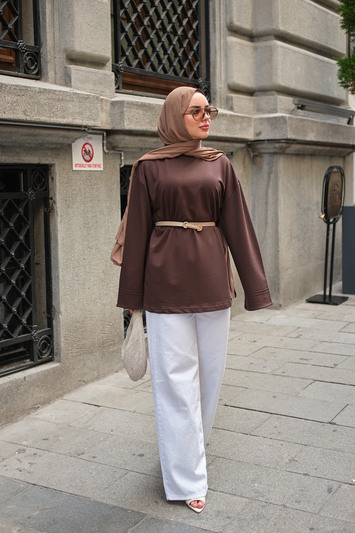 Dikiş Detaylı Basıc Sweat Acı Kahve