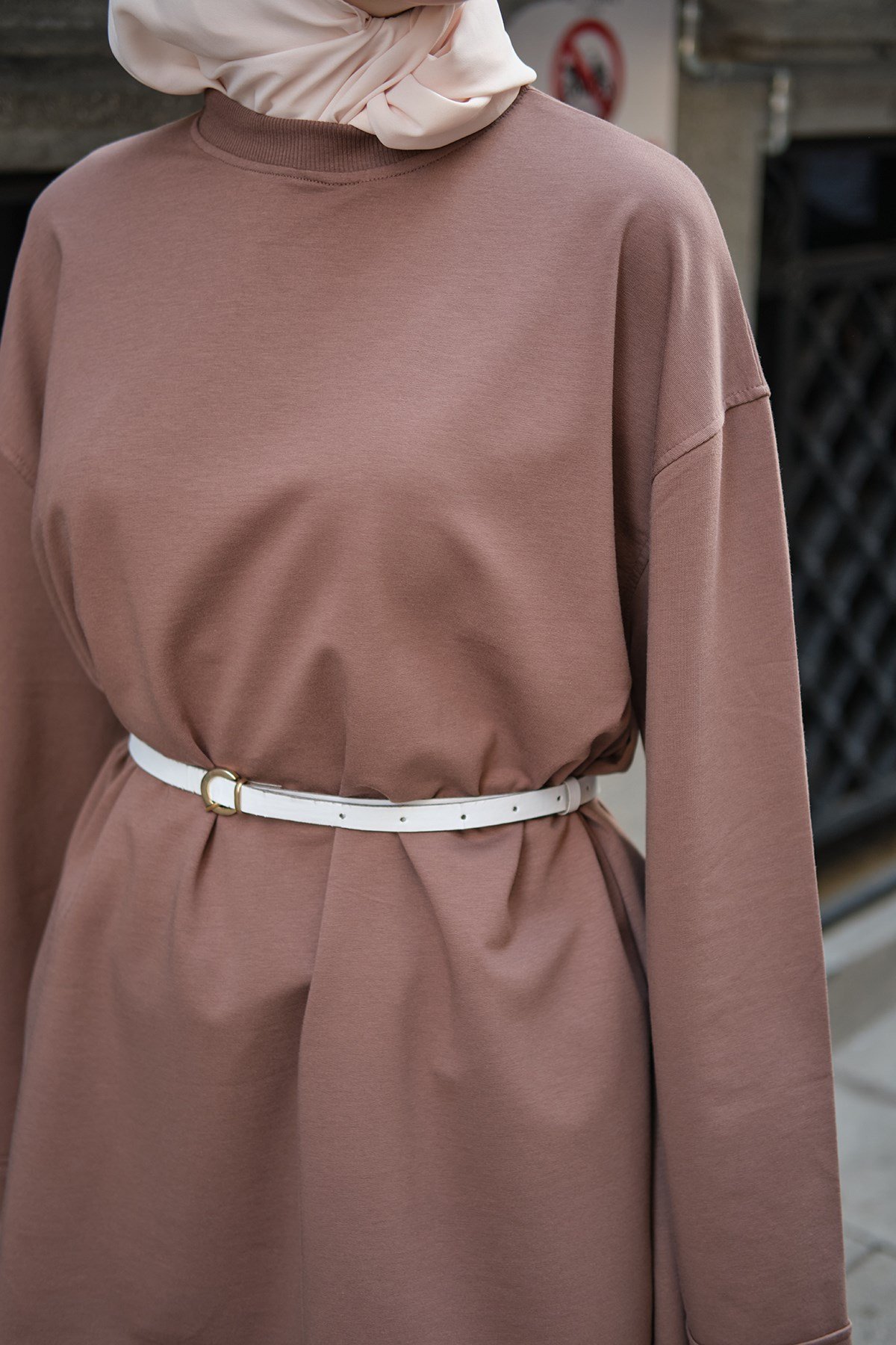 Dikiş Detaylı Basıc Sweat Kahverengi