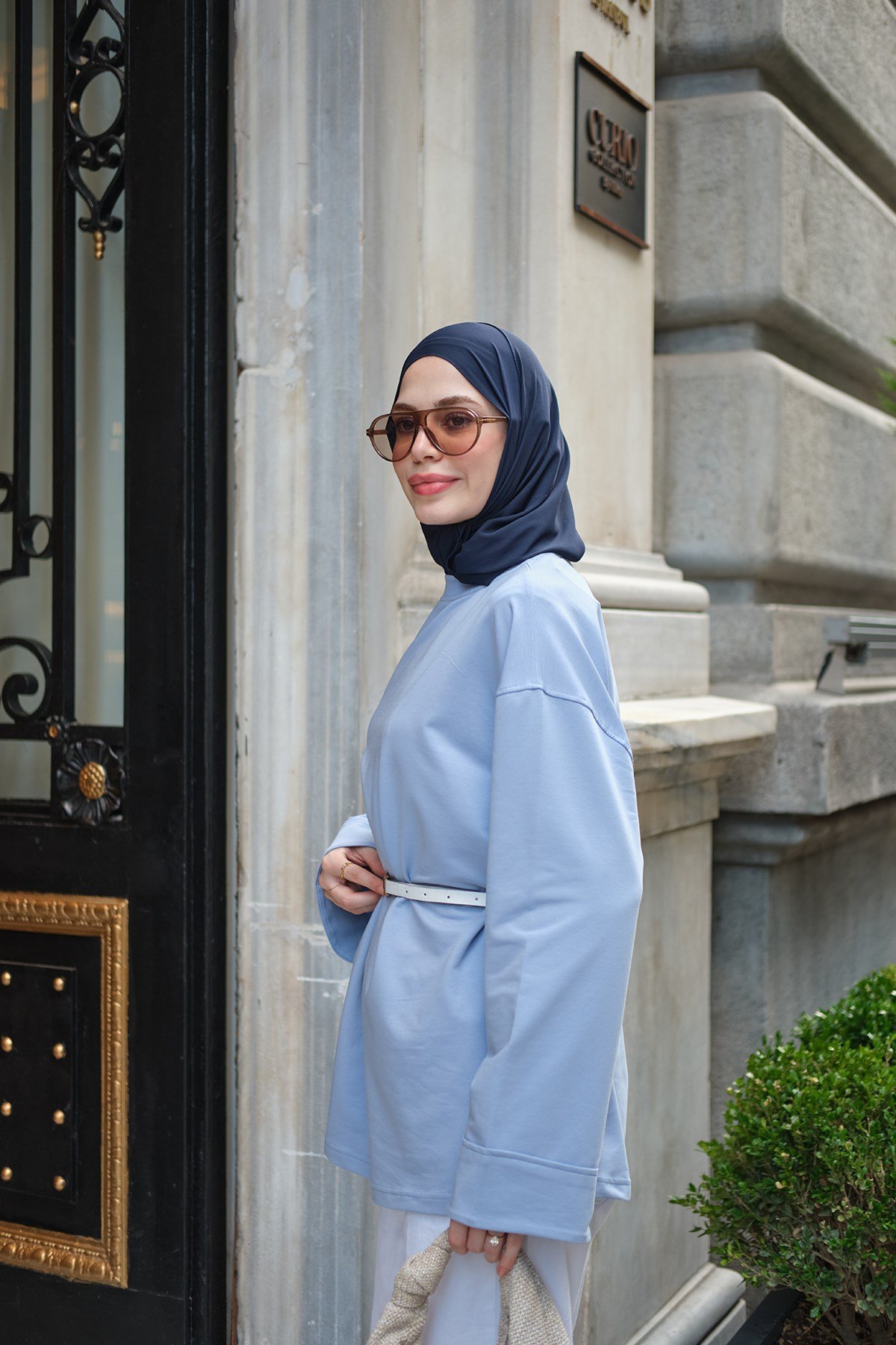 Dikiş Detaylı Basıc Sweat Mavi