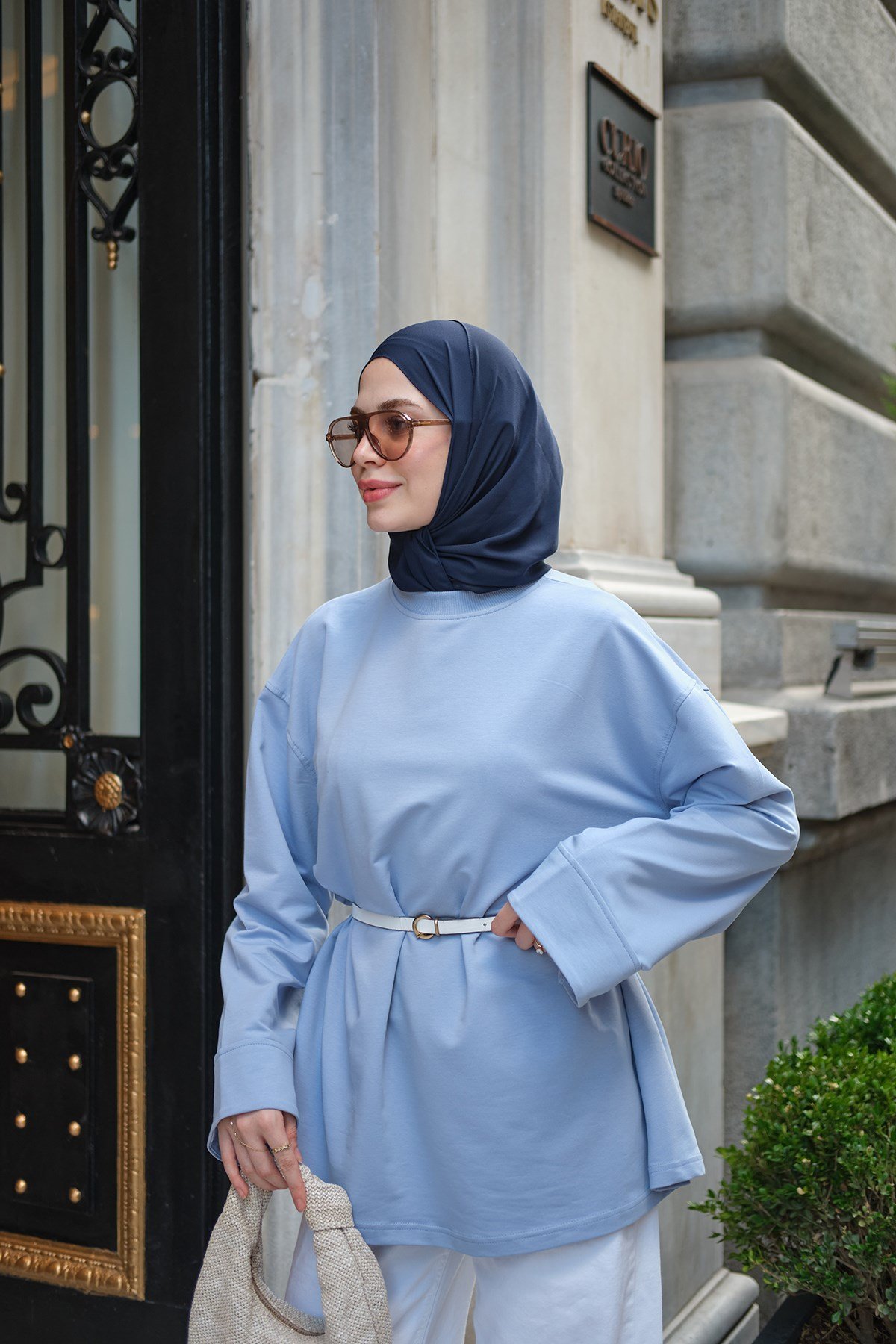 Dikiş Detaylı Basıc Sweat Mavi