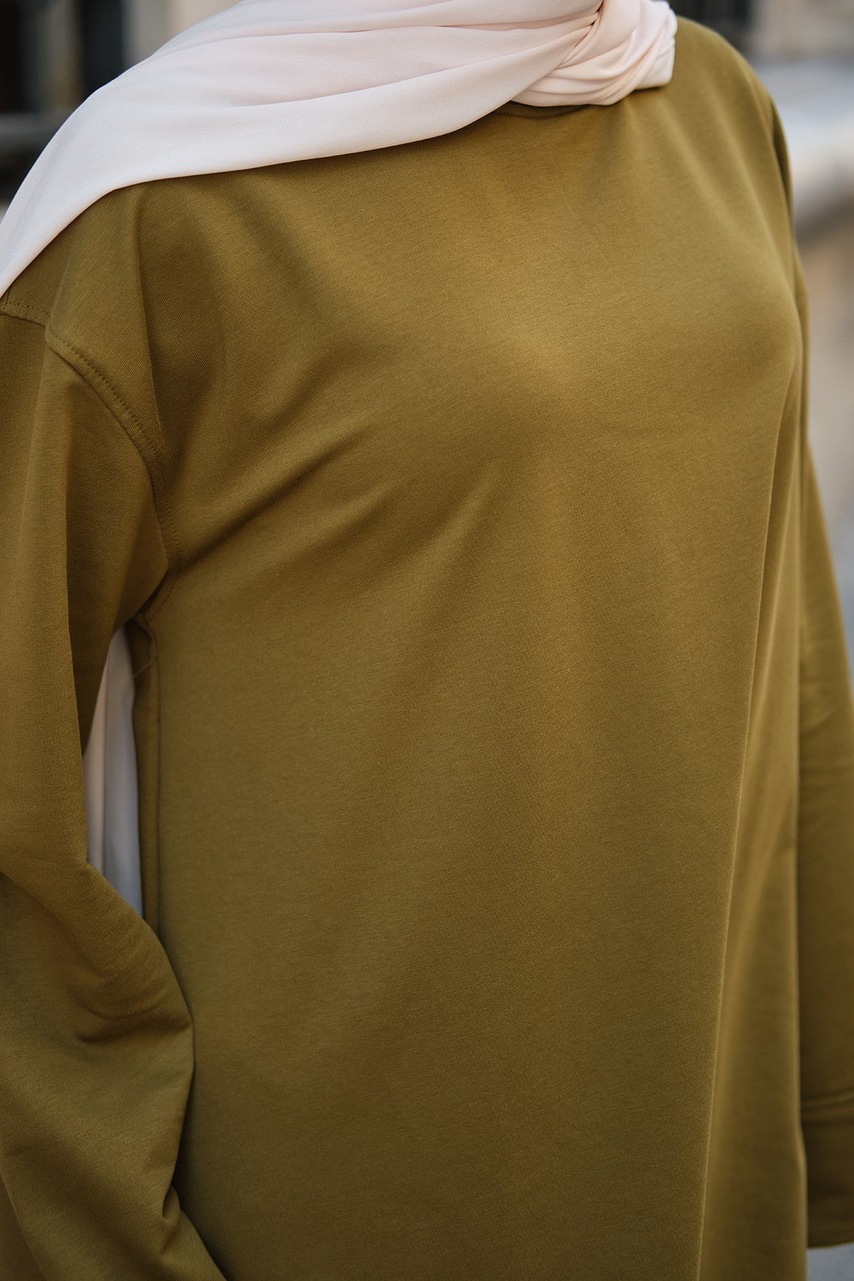 Dikiş Detaylı Basıc Sweat Yağ Yeşil