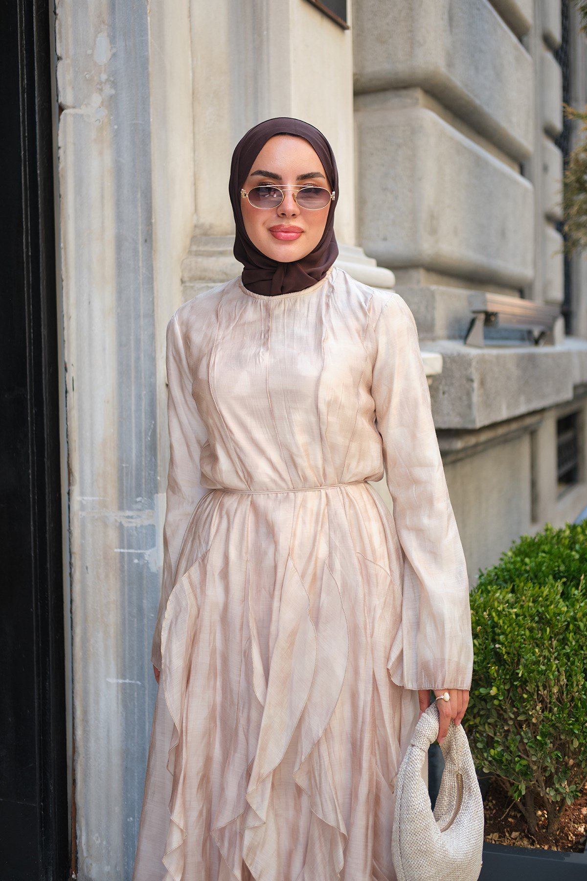 Etek Tarrafı Fırfır Detay İç Astarlı Elbise Pembe