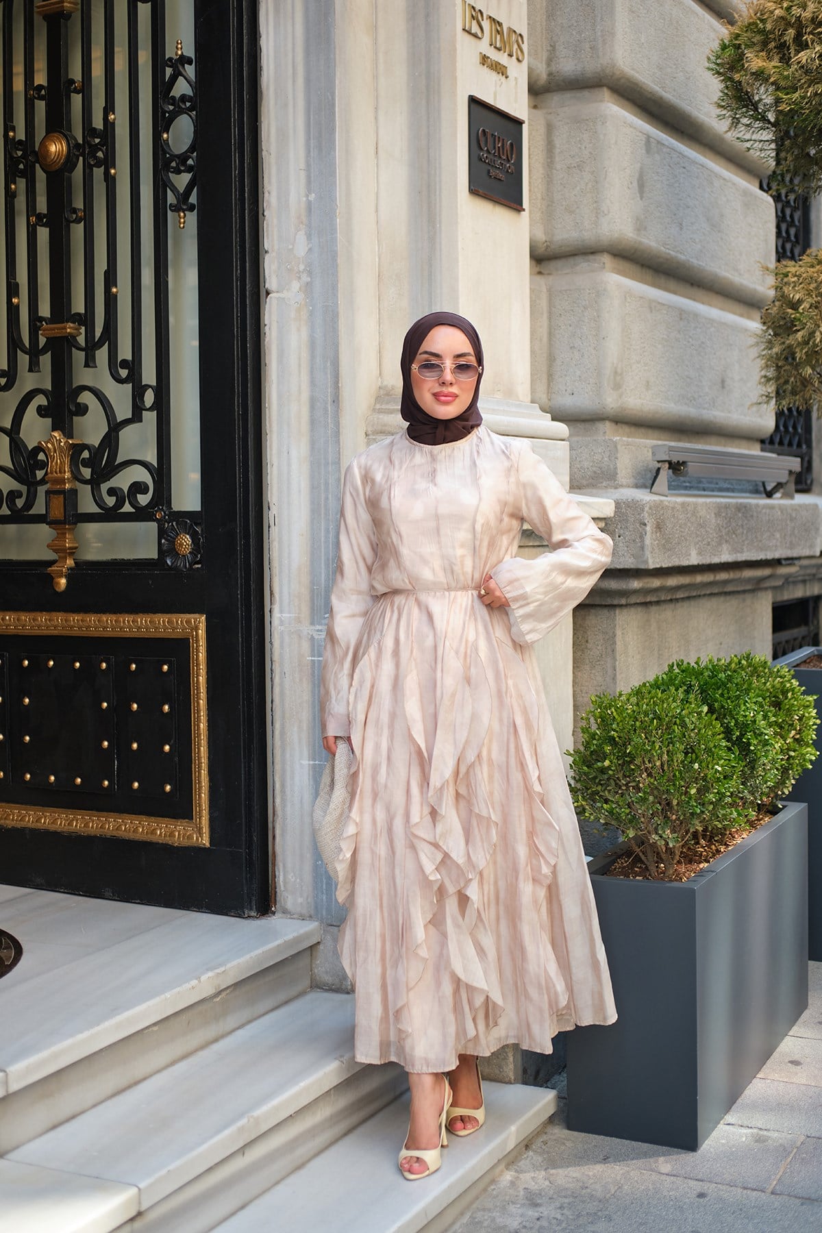 Etek Tarrafı Fırfır Detay İç Astarlı Elbise Pembe