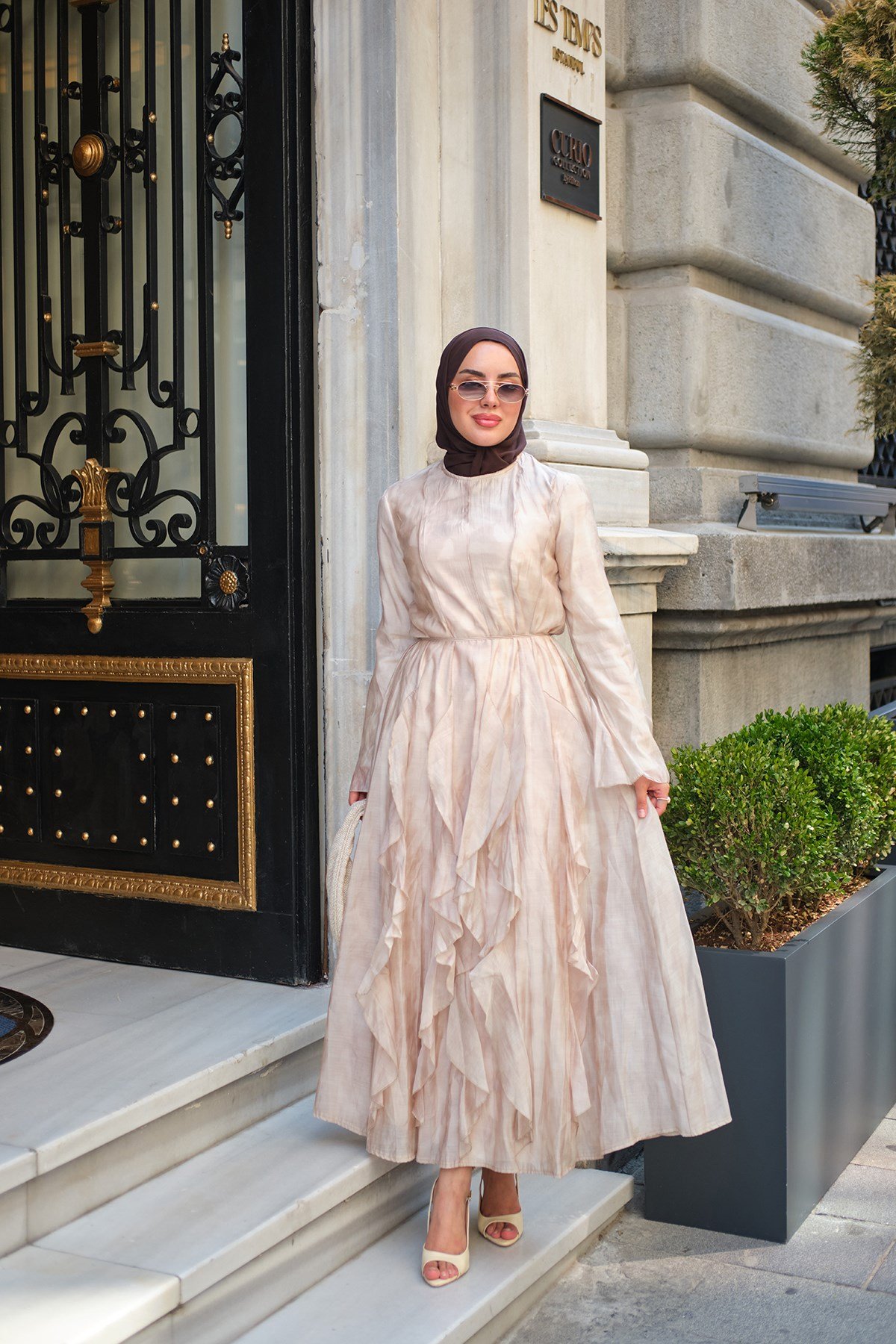 Etek Tarrafı Fırfır Detay İç Astarlı Elbise Pembe