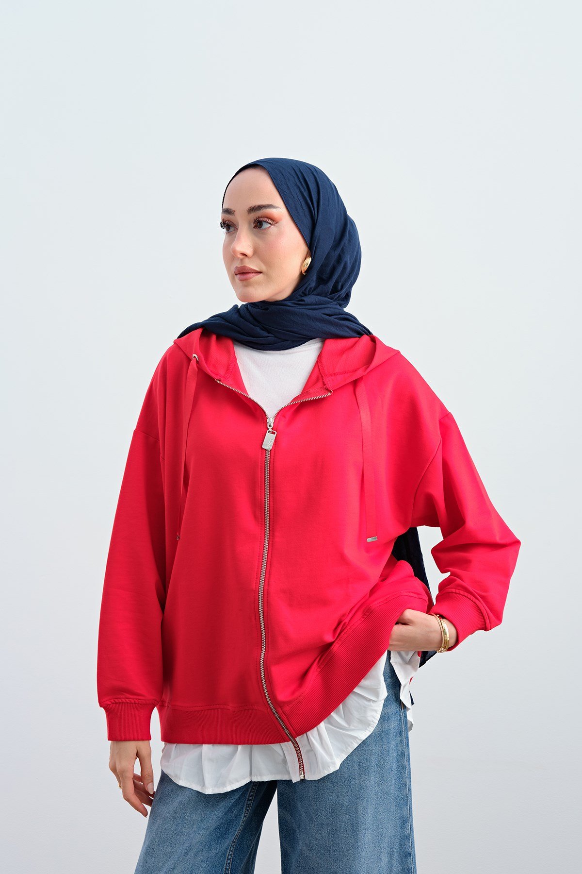Etek Ve Fırfır Detay Çift Renk Sweatshirt Kırmızı