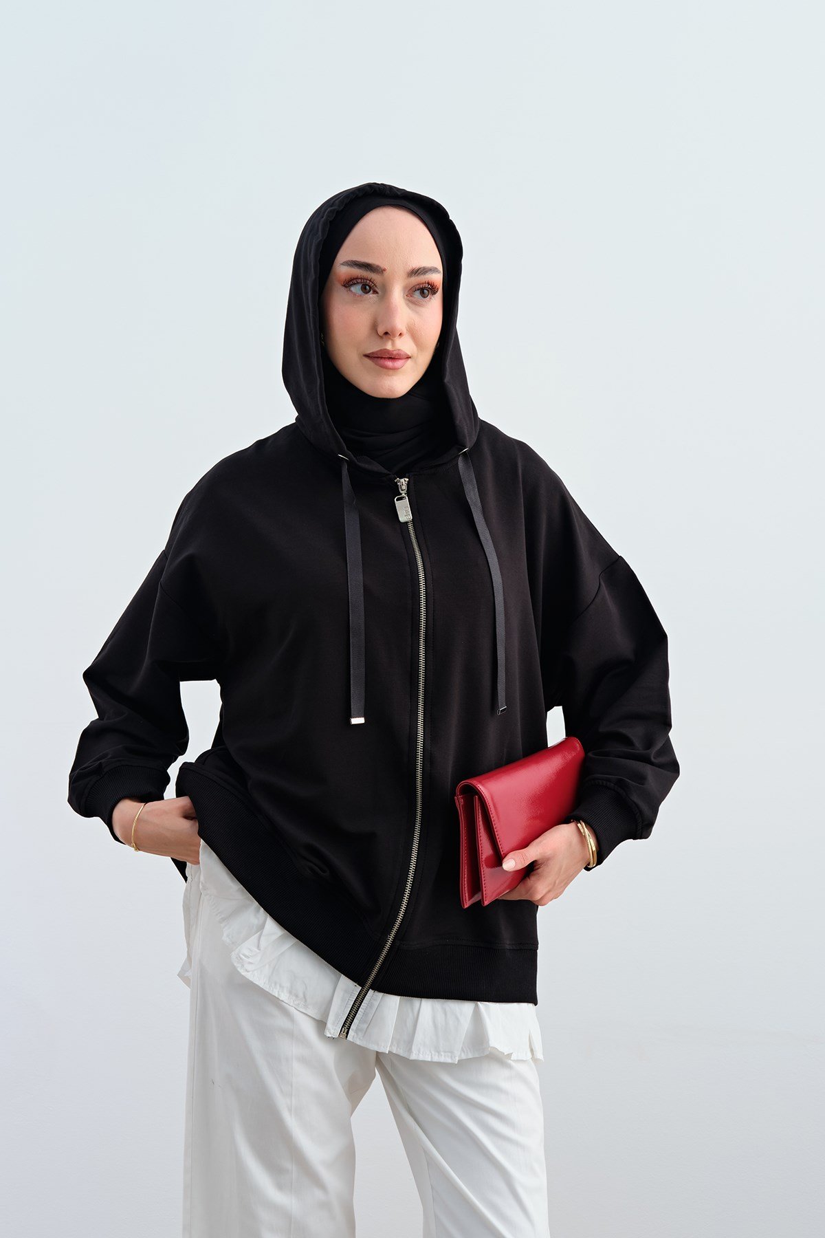 Etek Ve Fırfır Detay Çift Renk Sweatshirt Siyah