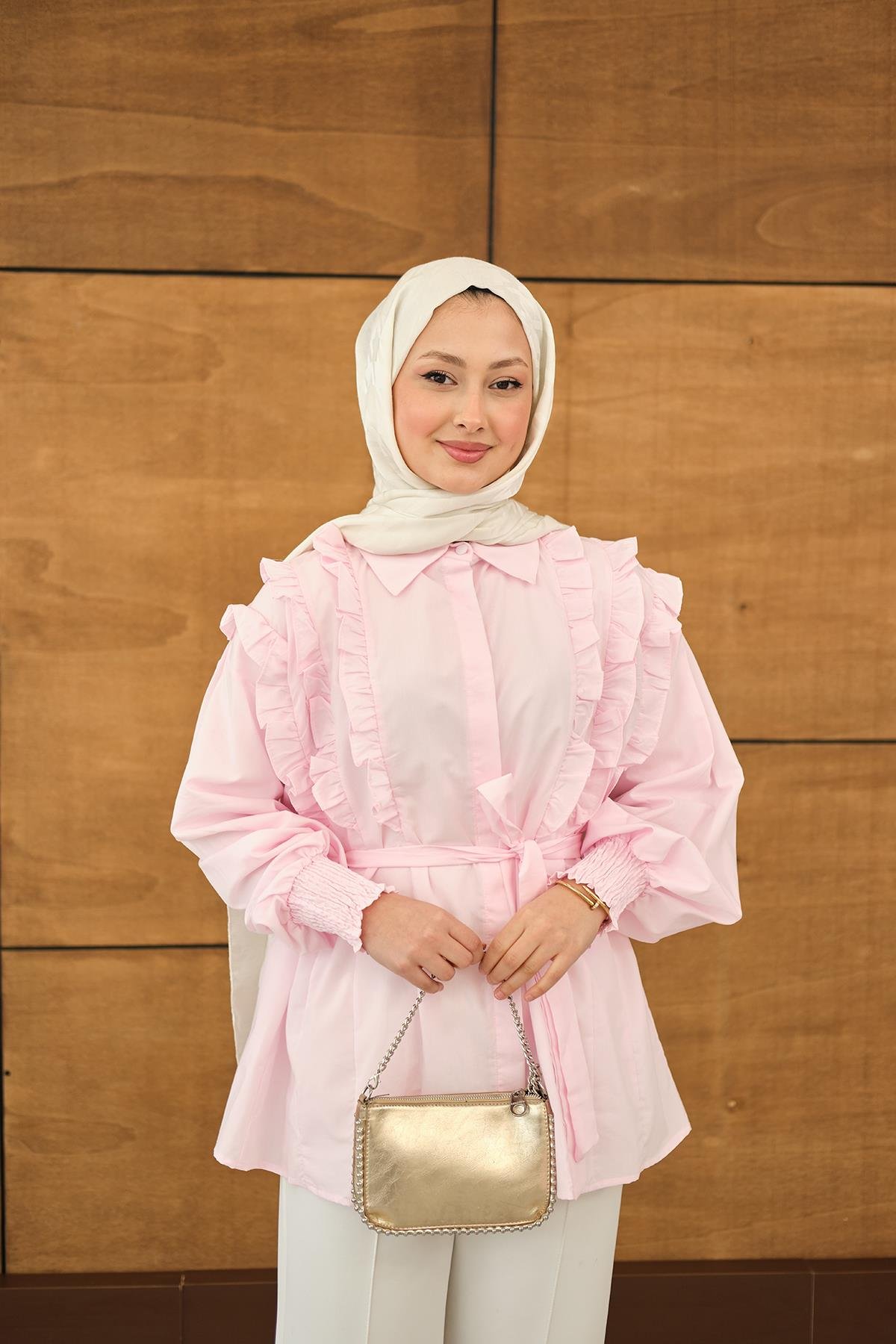 Fırfır Detaylı Gömlek Pembe