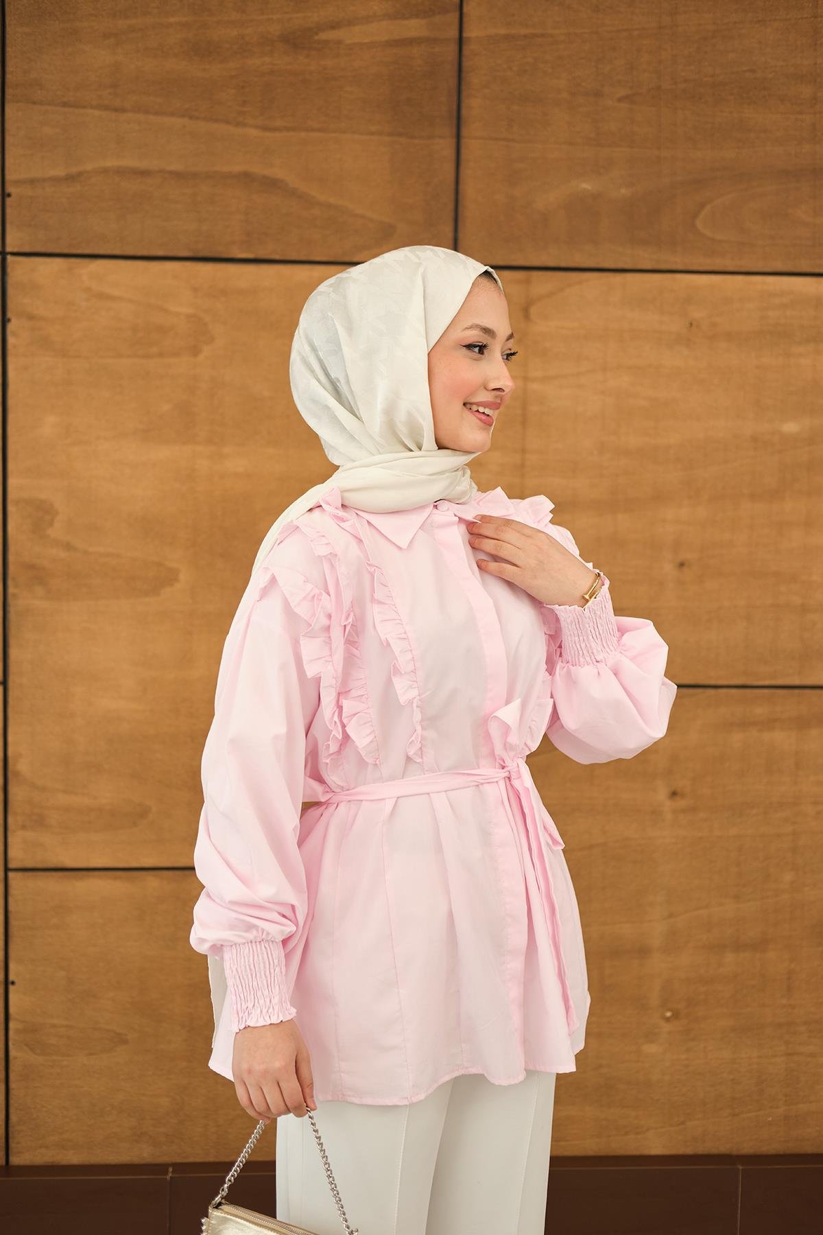 Fırfır Detaylı Gömlek Pembe