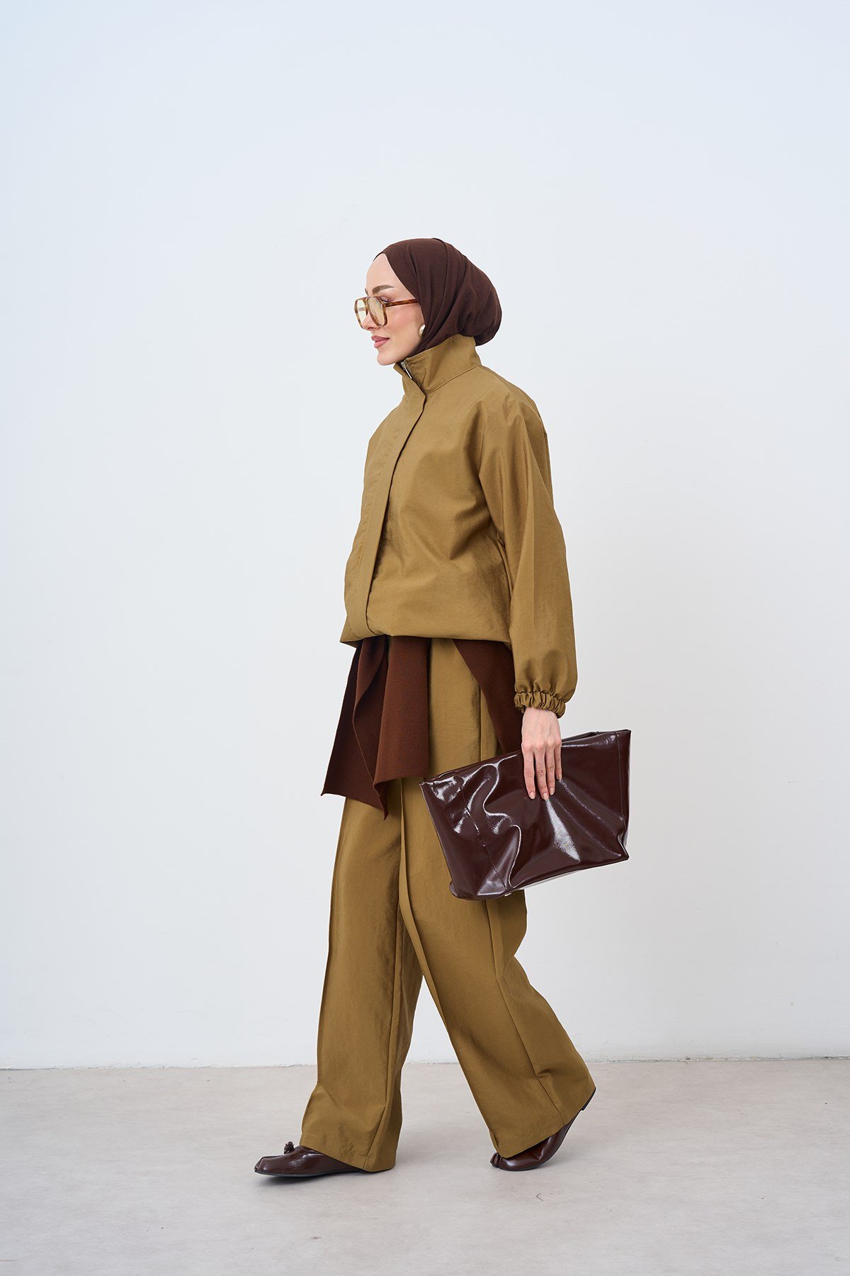 Gizli Düğmeli Beli Ayarlanabilir Takım Yağ Yeşil
