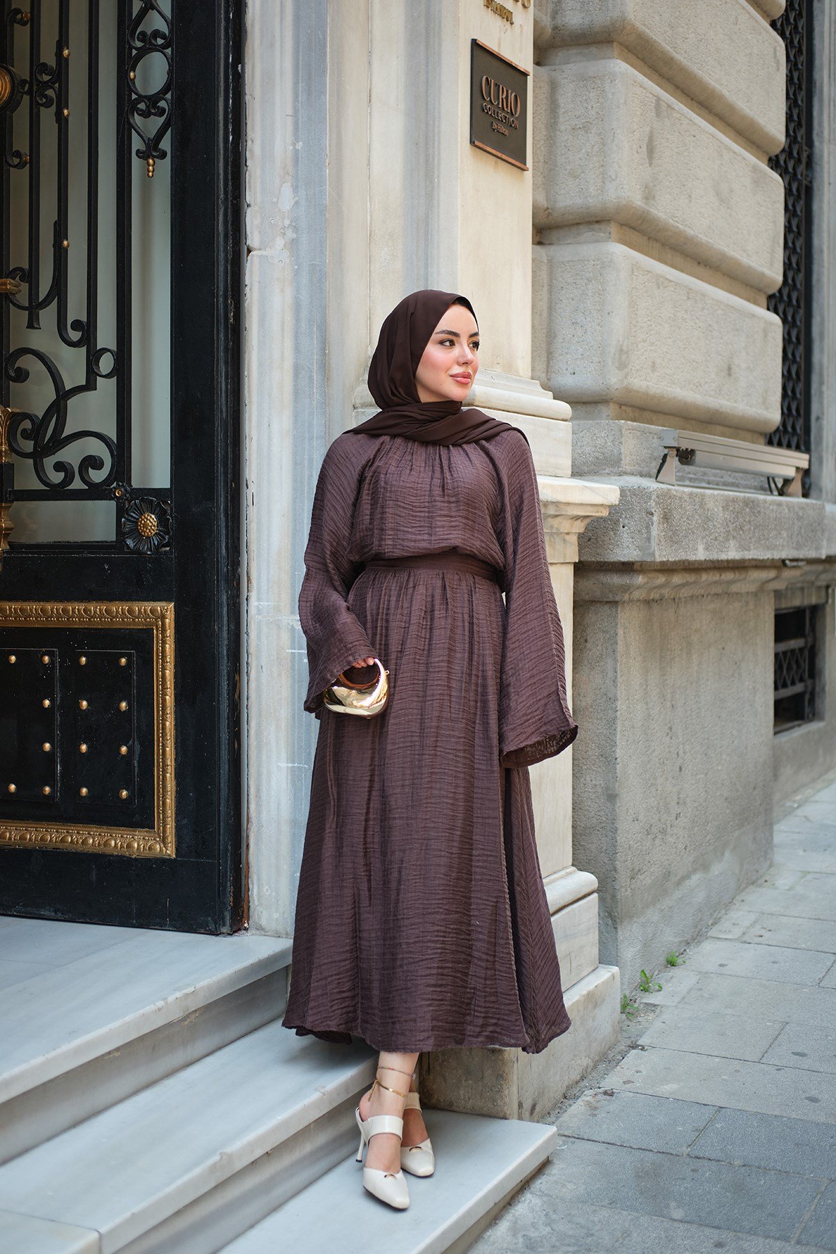 Gofre Kumaş Takım Kahverengi