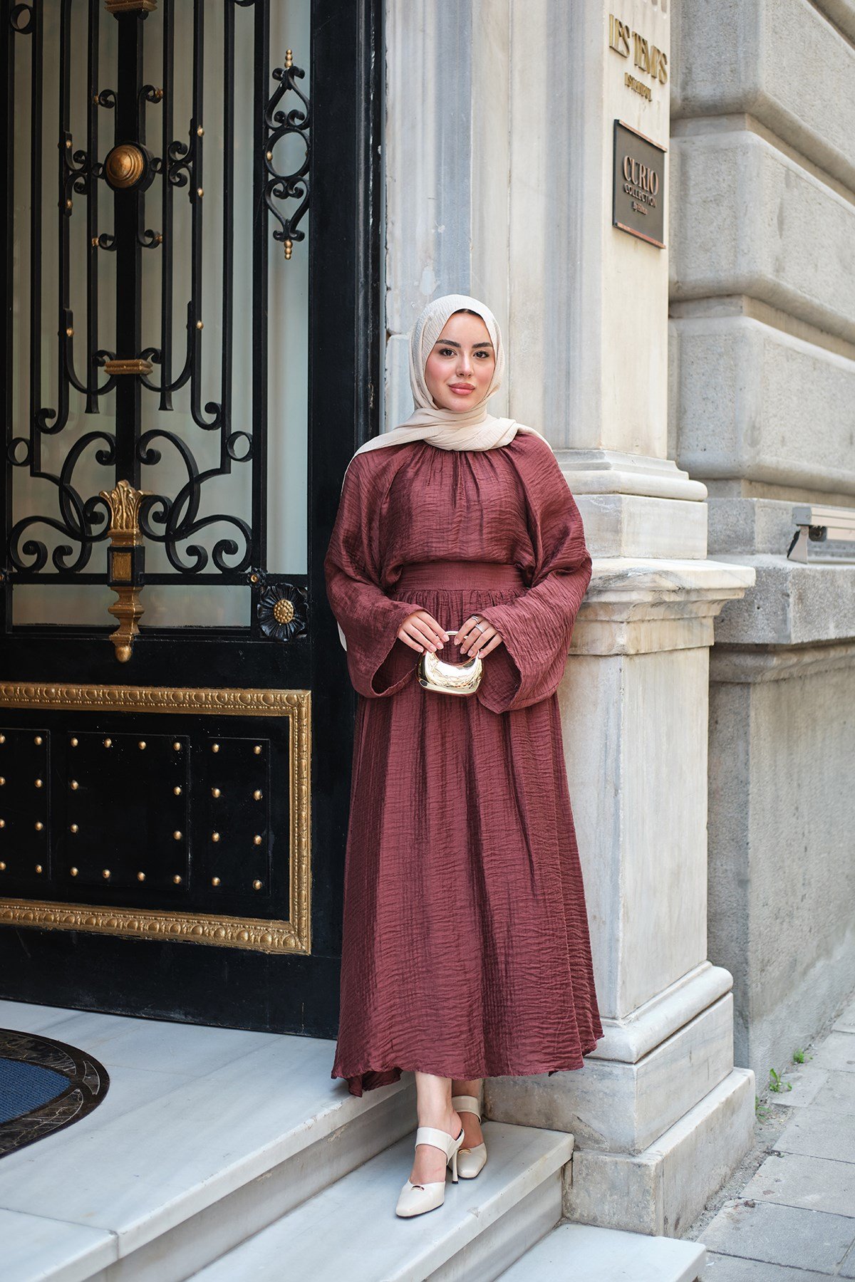Gofre Kumaş Takım Mürdüm