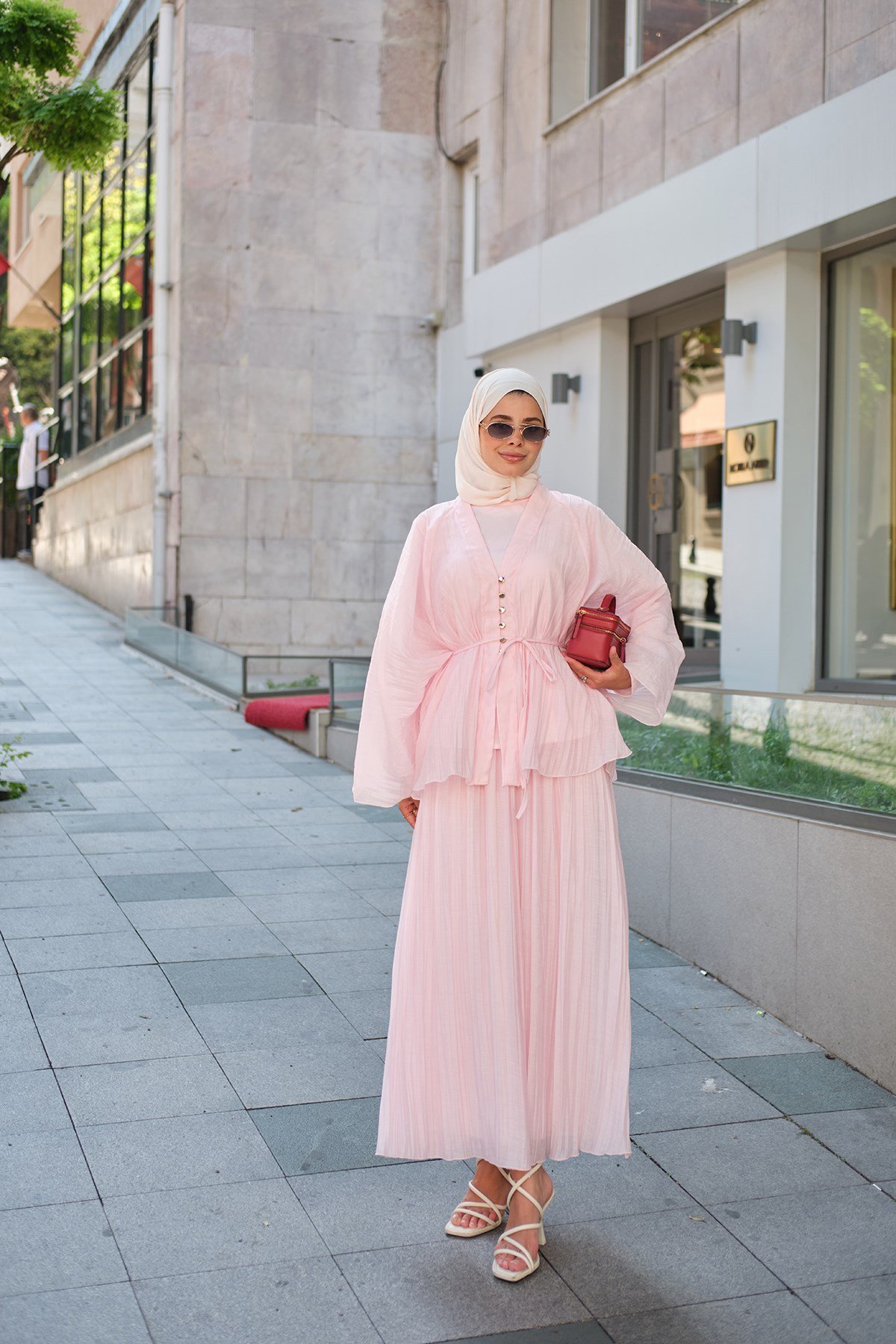 Gold Çoban Düğme Detay İç Astarlı Takım Pembe