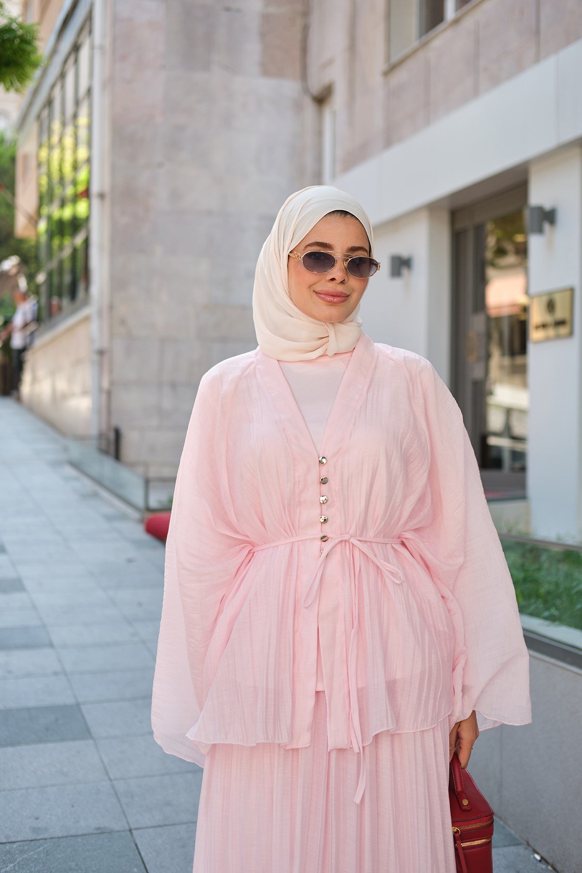 Gold Çoban Düğme Detay İç Astarlı Takım Pembe