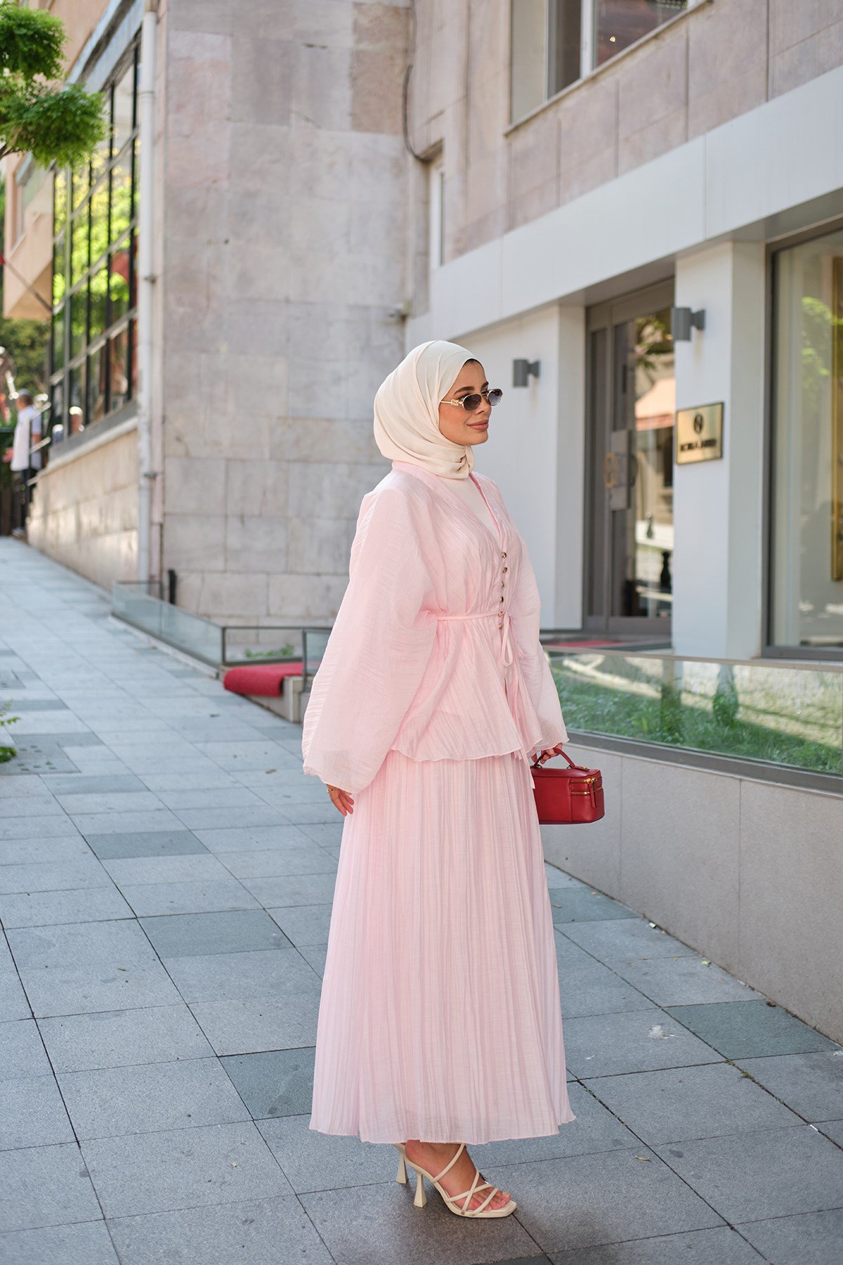 Gold Çoban Düğme Detay İç Astarlı Takım Pembe