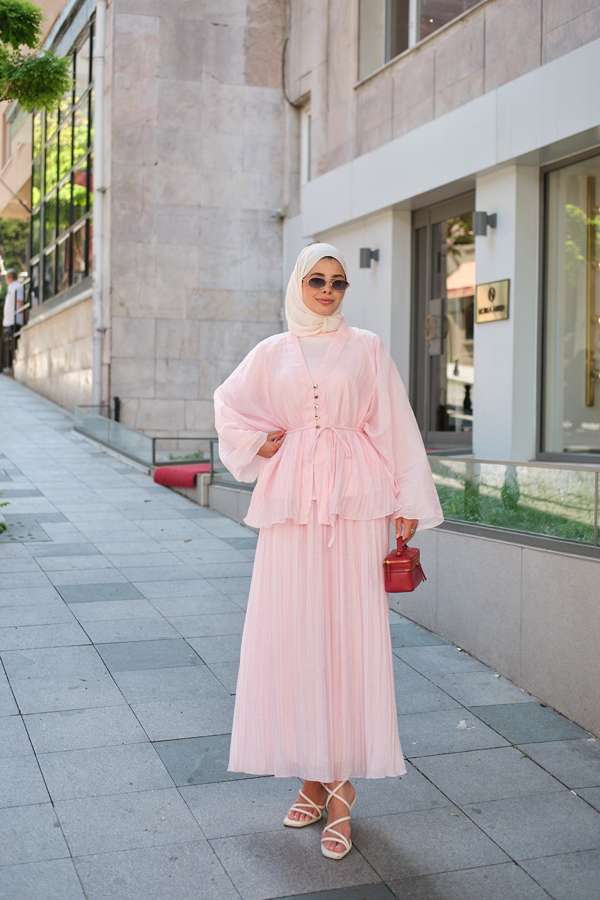 Gold Çoban Düğme Detay İç Astarlı Takım Pembe