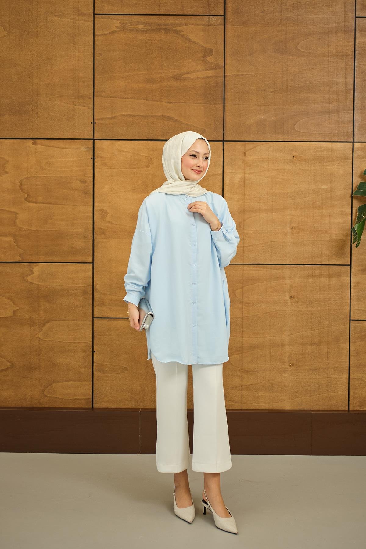 Hakim Yaka Basic Gömlek Bebe Mavi