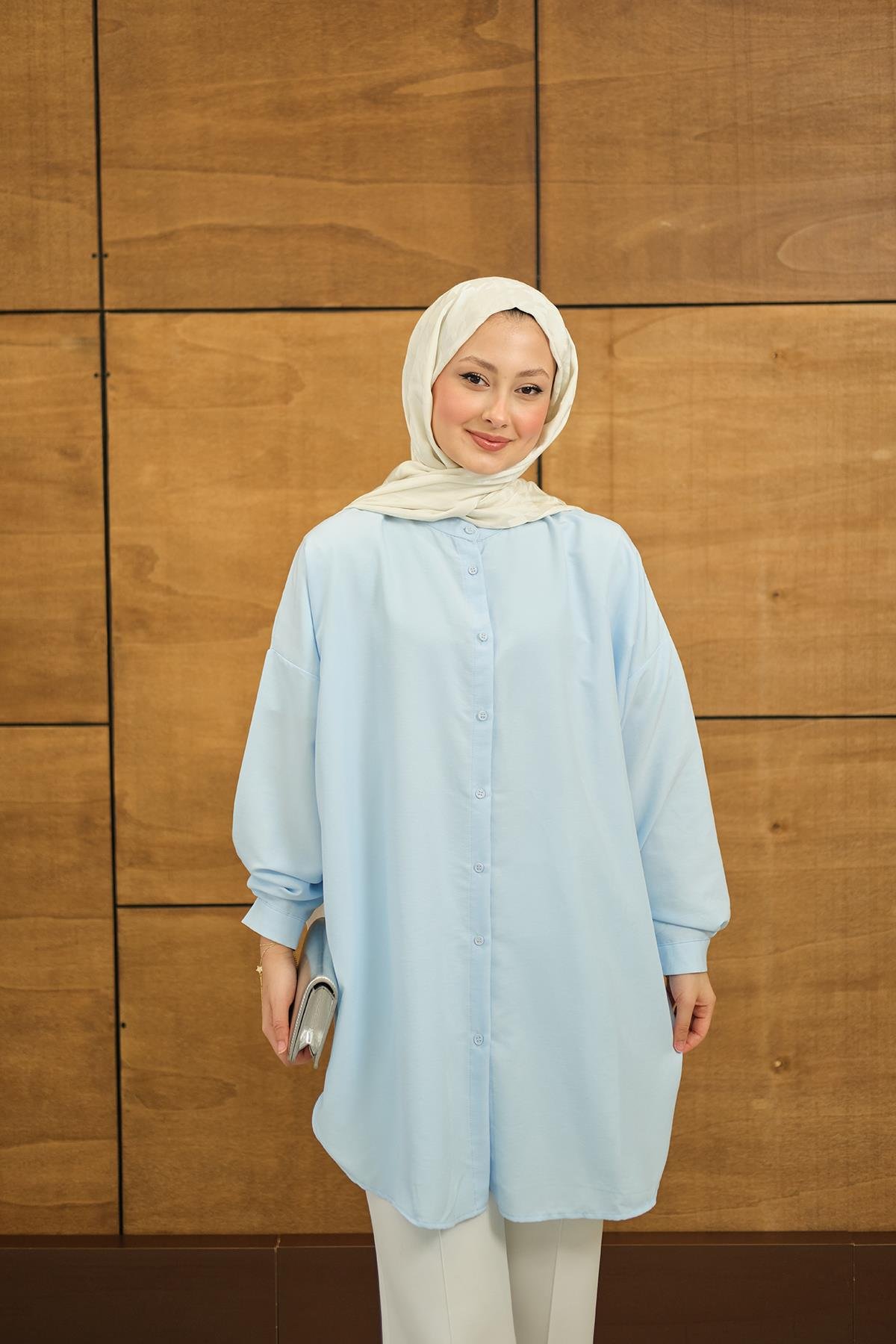 Hakim Yaka Basic Gömlek Bebe Mavi