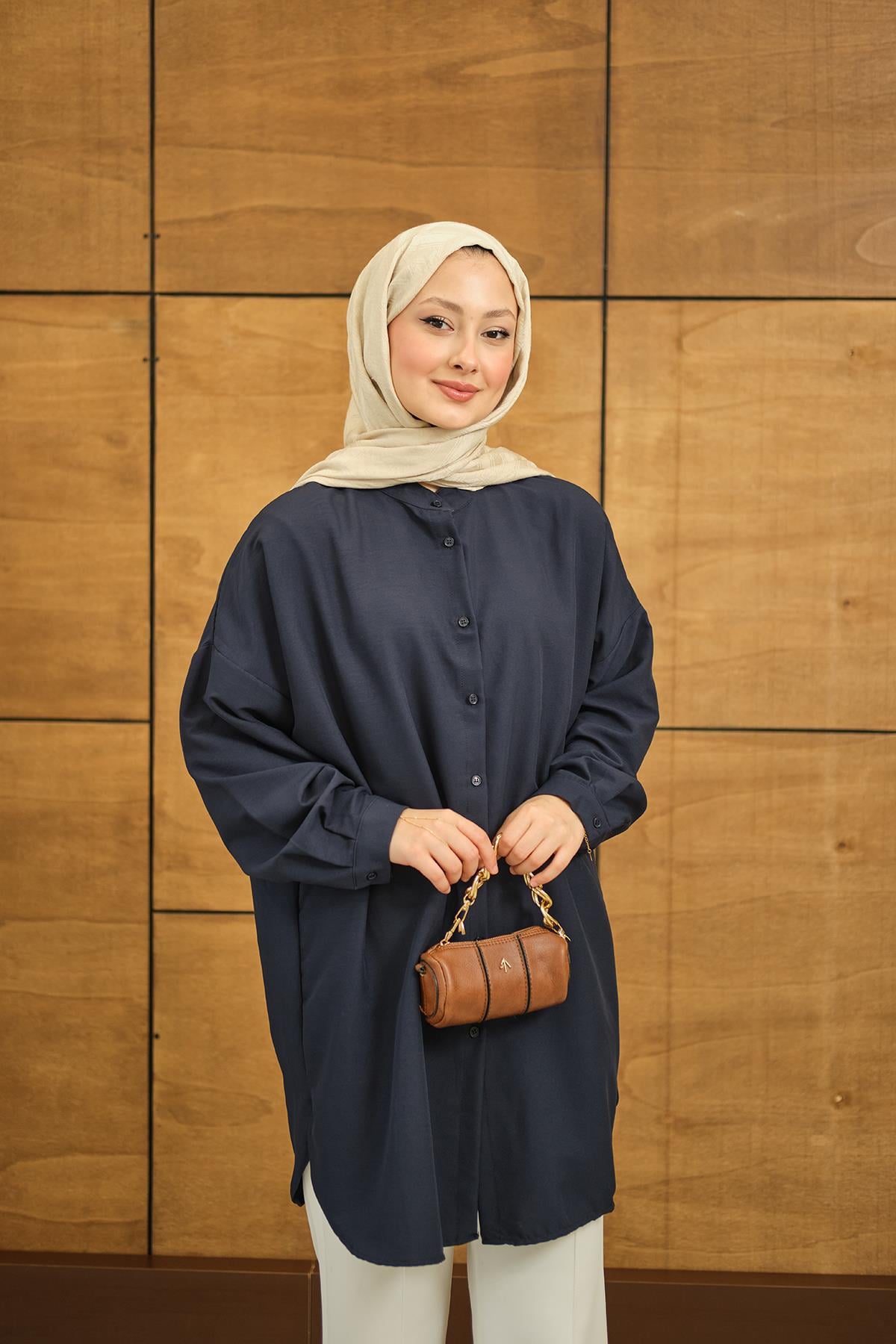 Hakim Yaka Basic Gömlek Lacivert