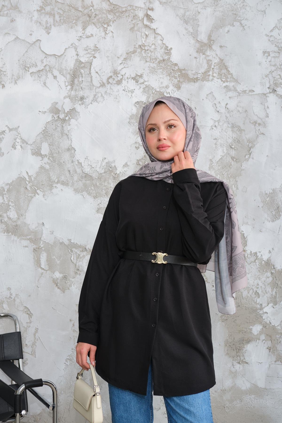 Hakim Yaka Basic Gömlek Siyah