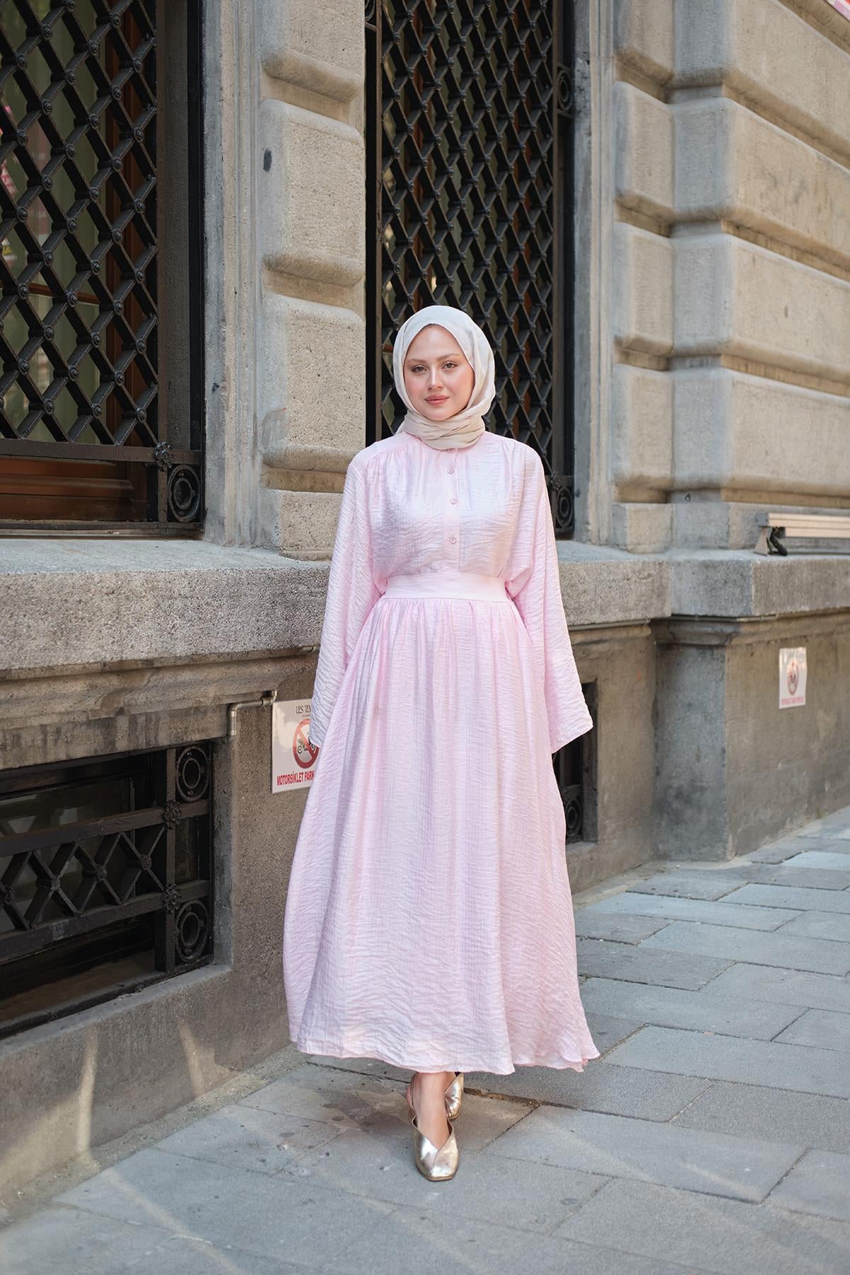 Hakim Yaka Gömlekli Ve Etekli Takım Pembe