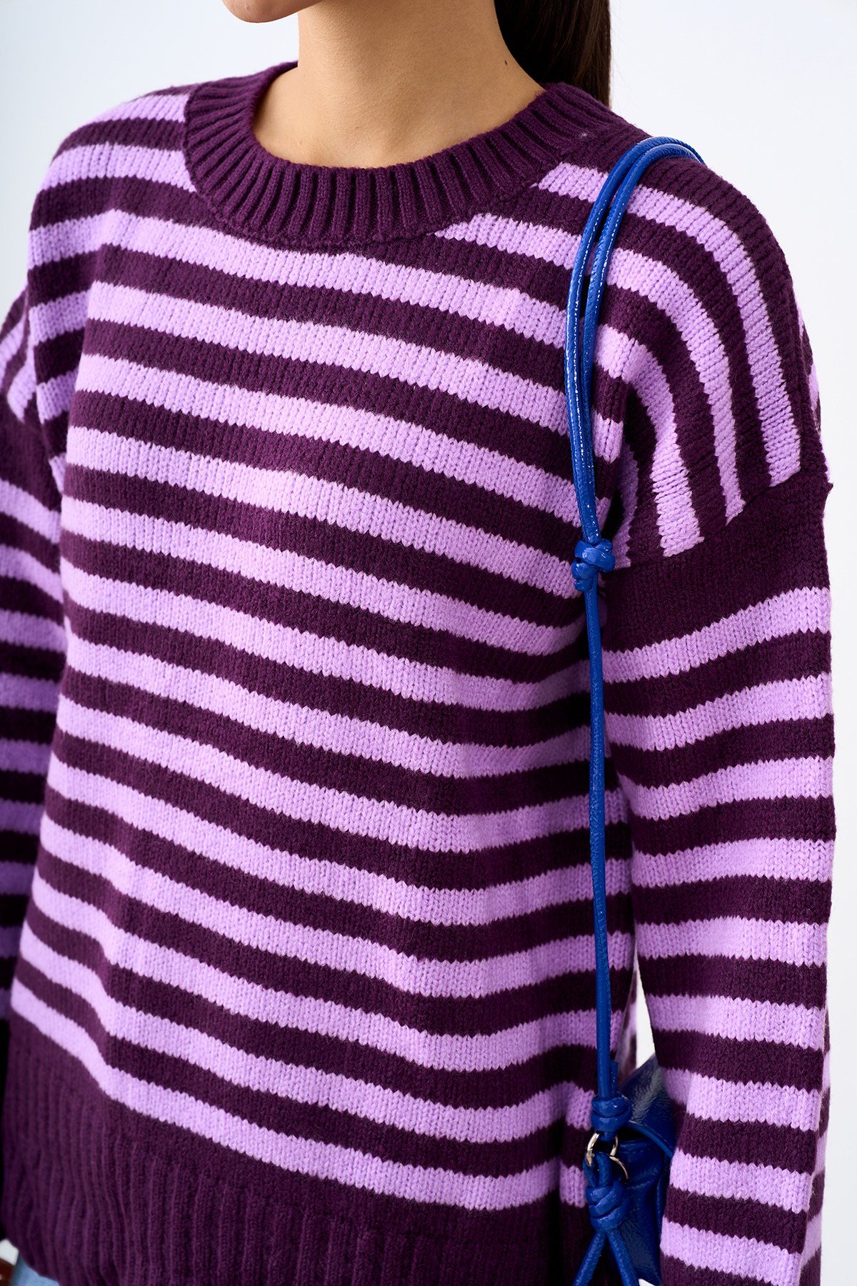 Kalın Çizgi Detay Triko Tunik Lila