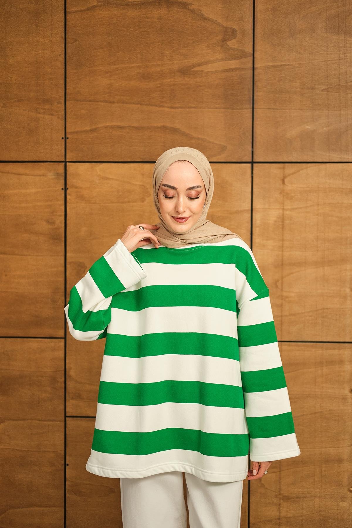 Kalın Çizgili Sweat Yeşil