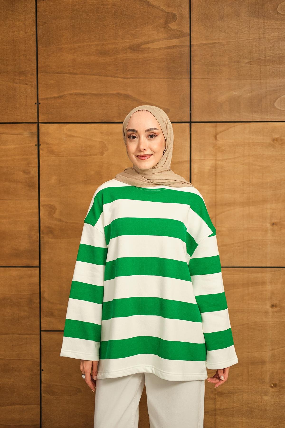 Kalın Çizgili Sweat Yeşil