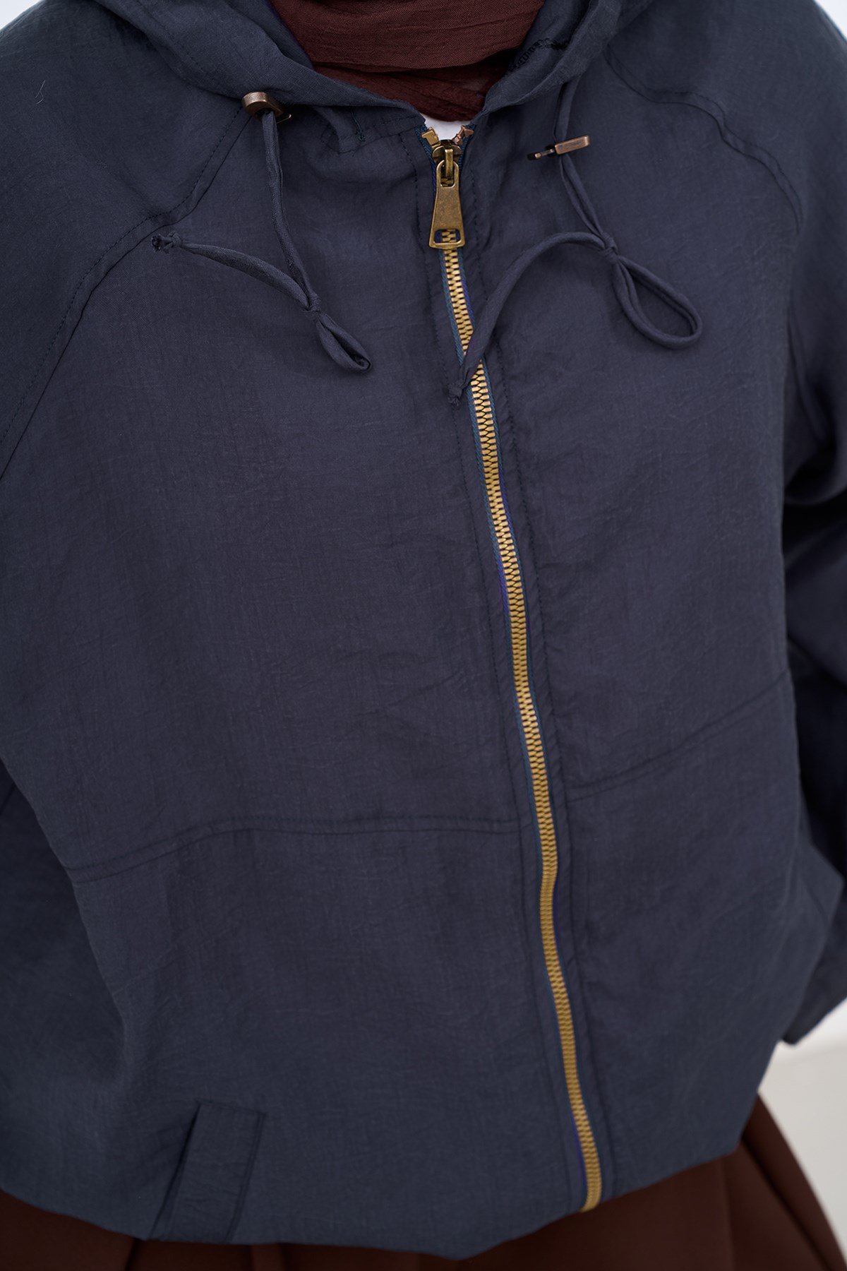 Kapüşonlu Cep Detay Fermuarlı Sweatshirt Lacivert