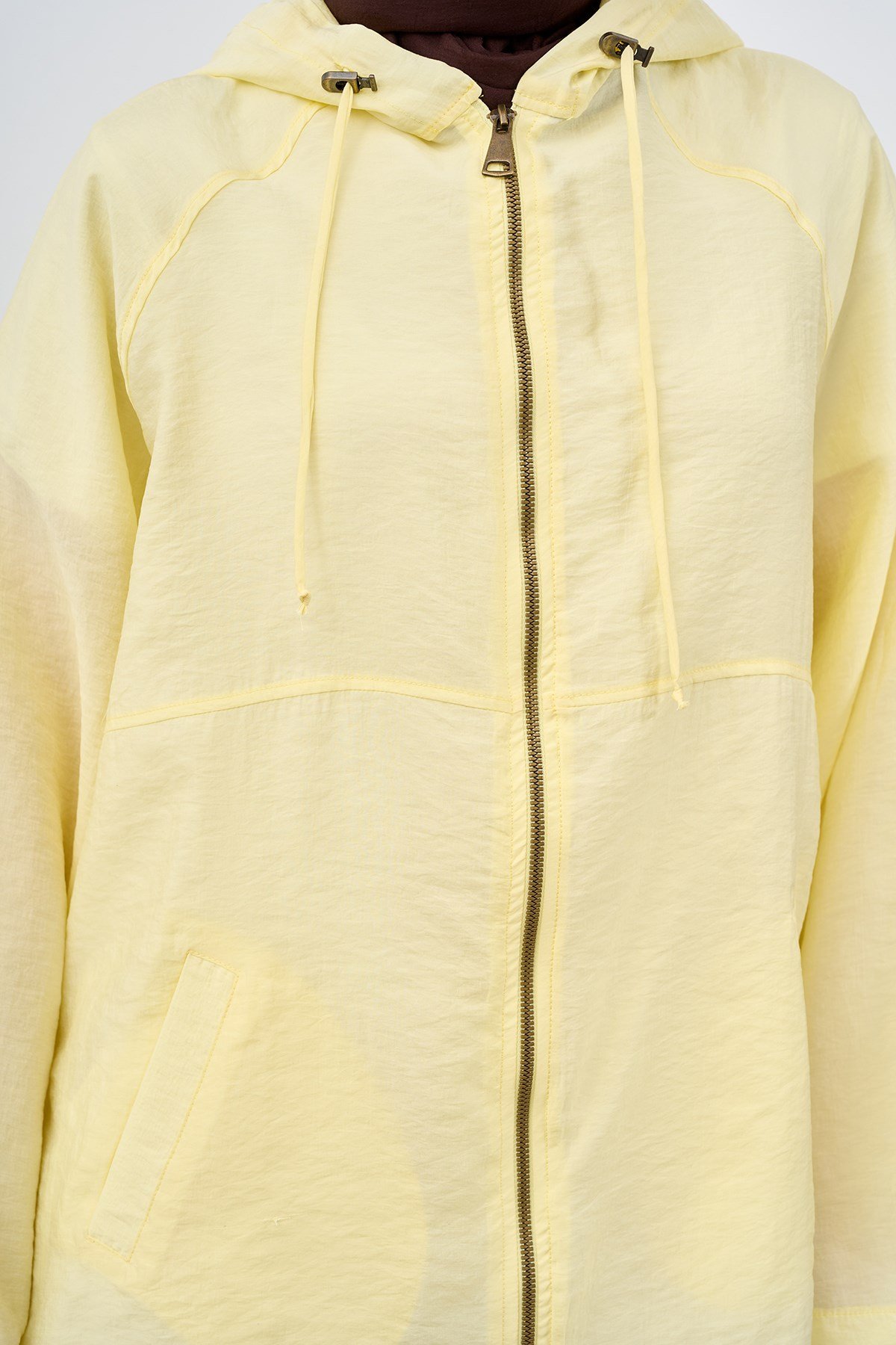Kapüşonlu Cep Detay Fermuarlı Sweatshirt Sarı