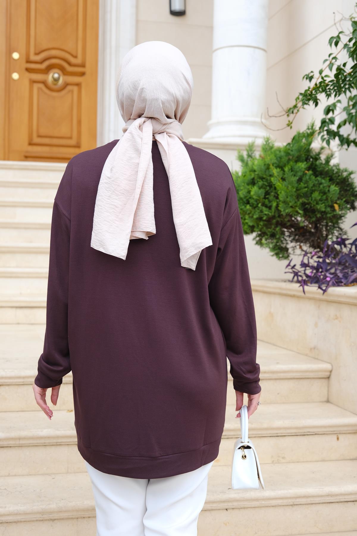 Kelebek Detaylı Tunik Kahverengi