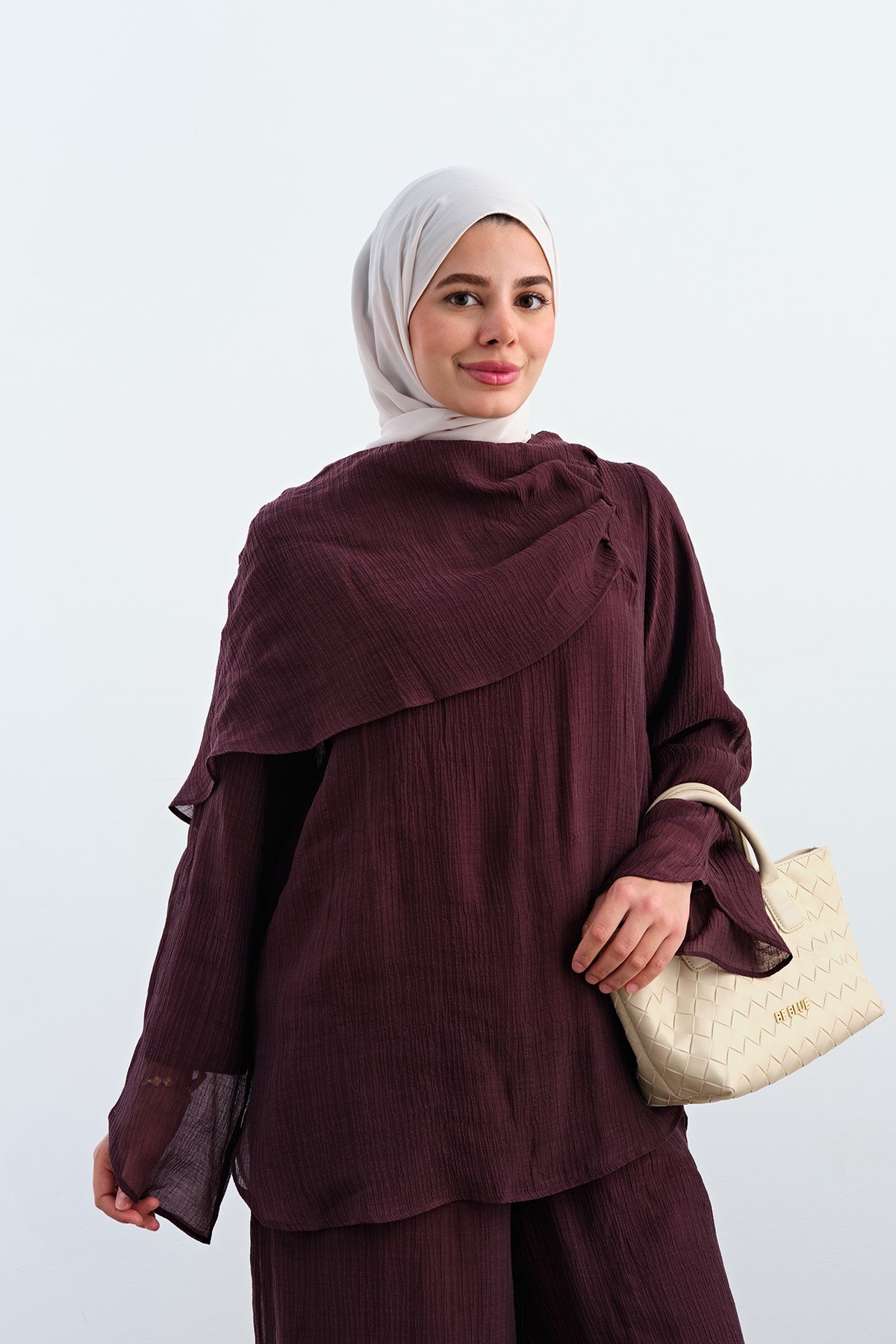 Kendinden Desenli İç Astarlı Tül Takım Bordo