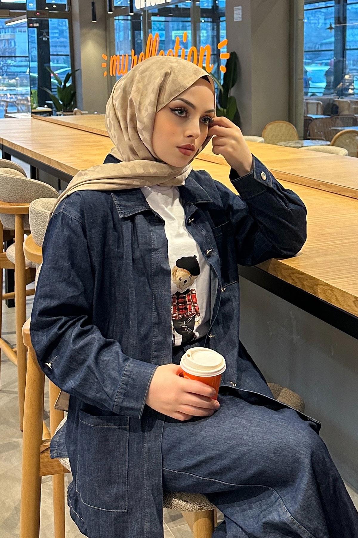 Kız Ayıcık Baskılı Basic Kısa Kollu İçlik Beyaz