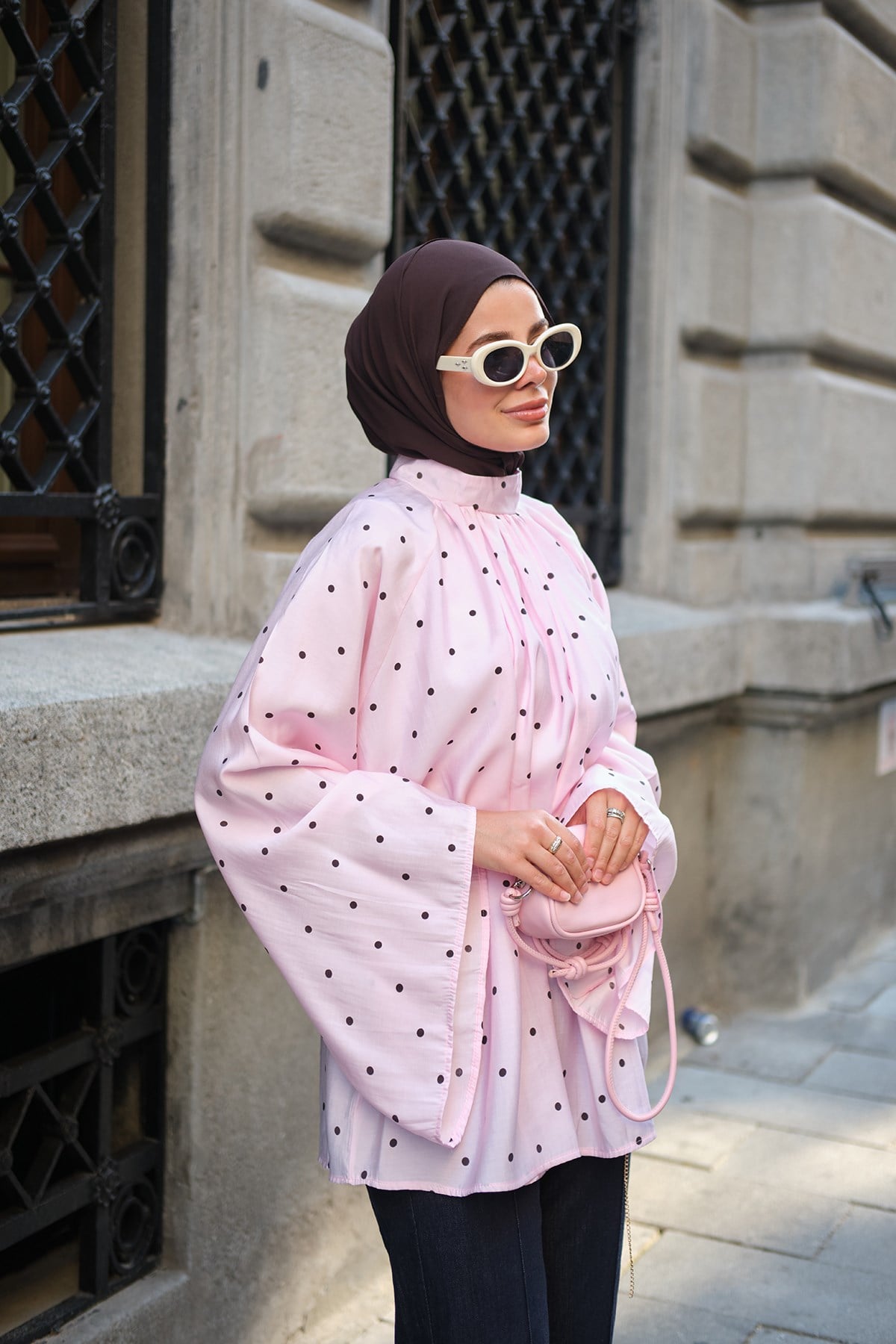 Küçük Puantiye Detay Bluz Pembe
