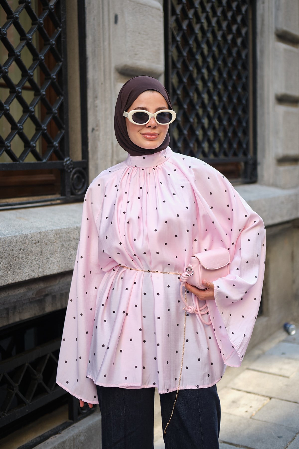 Küçük Puantiye Detay Bluz Pembe