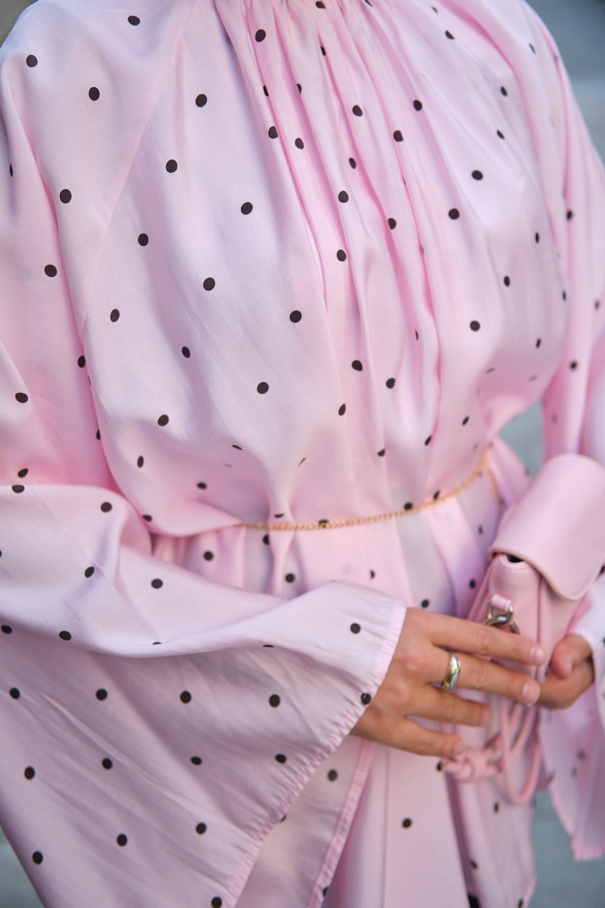 Küçük Puantiye Detay Bluz Pembe