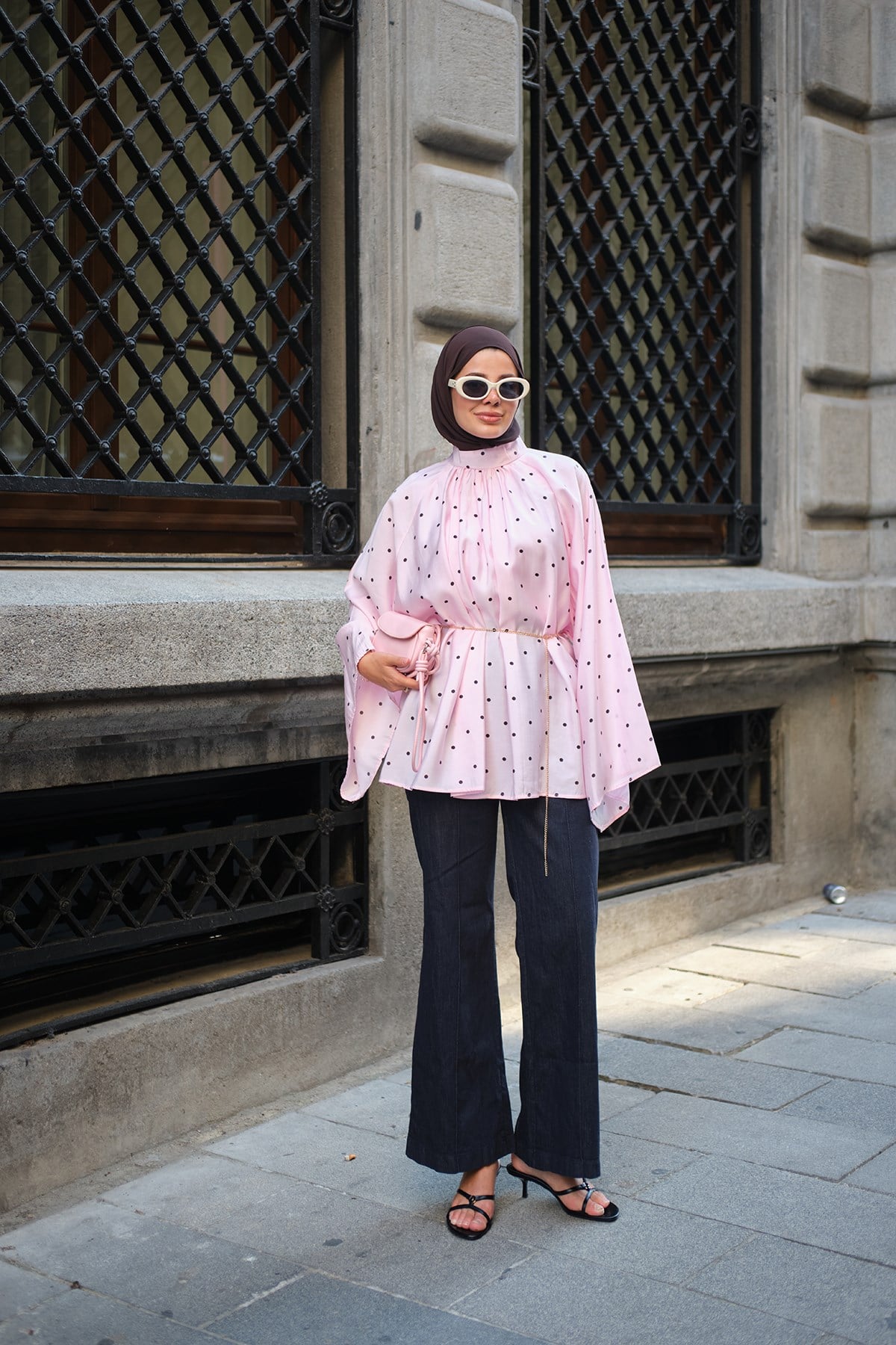 Küçük Puantiye Detay Bluz Pembe