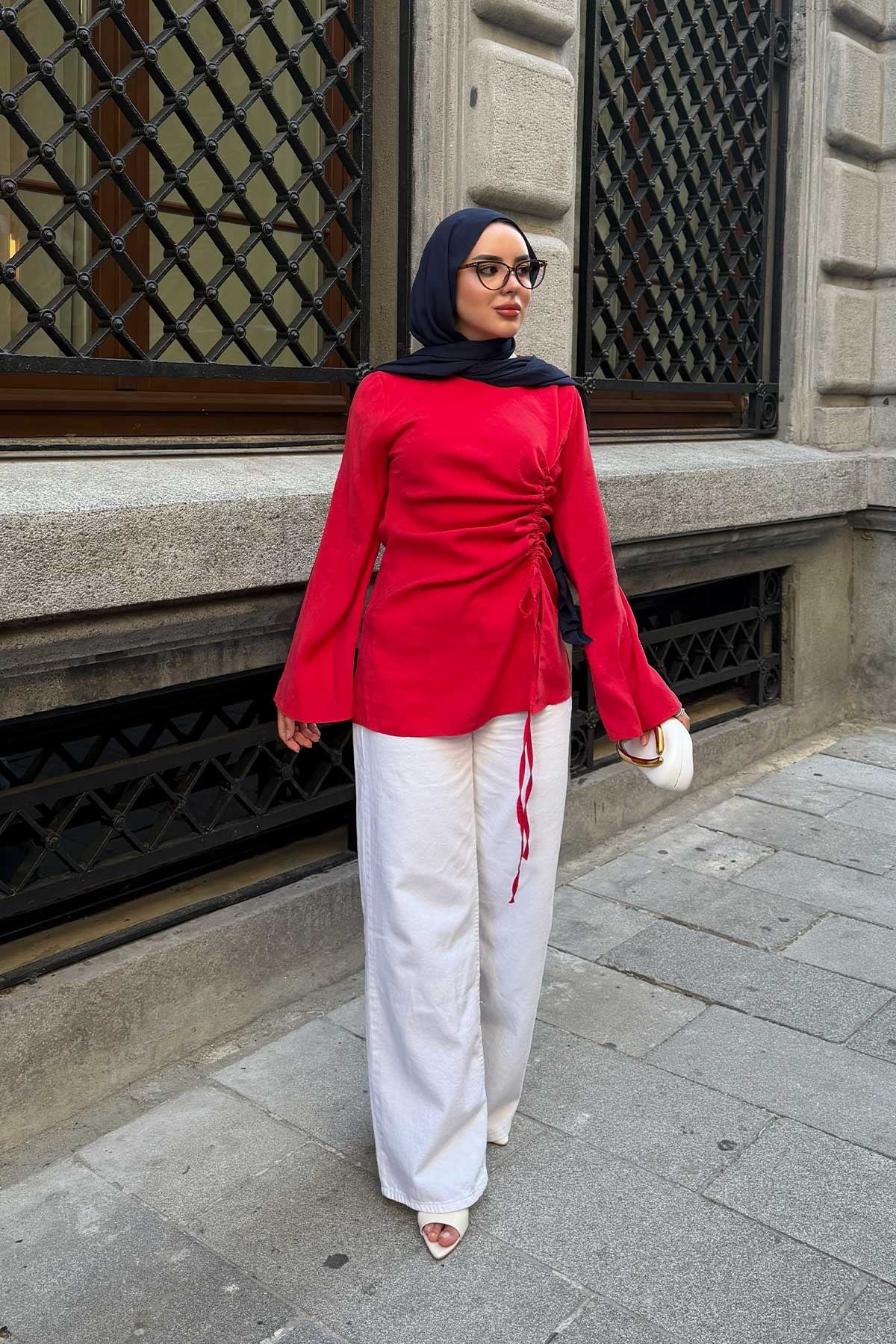 Modal Büzgülü Tunik Kırmızı