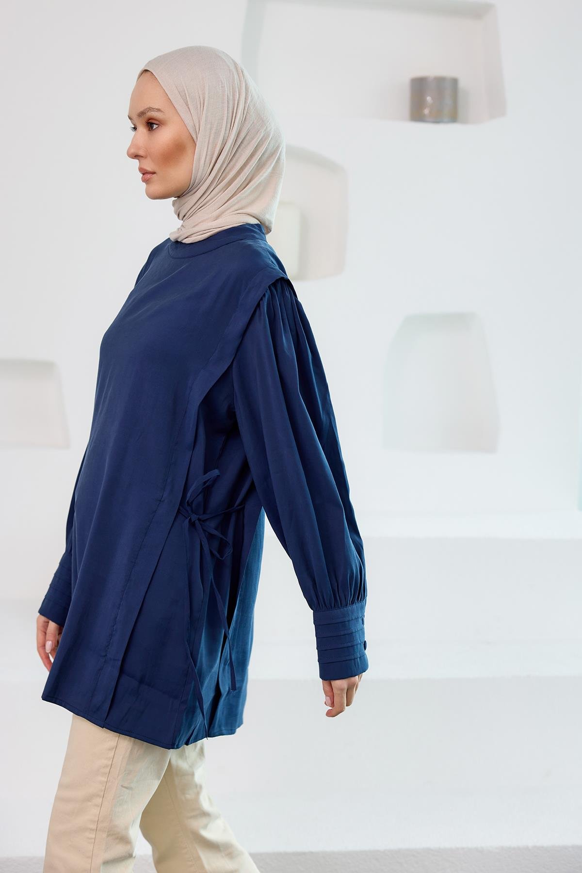 Nervur Detay Cupra Tencel Tunik Lacivert