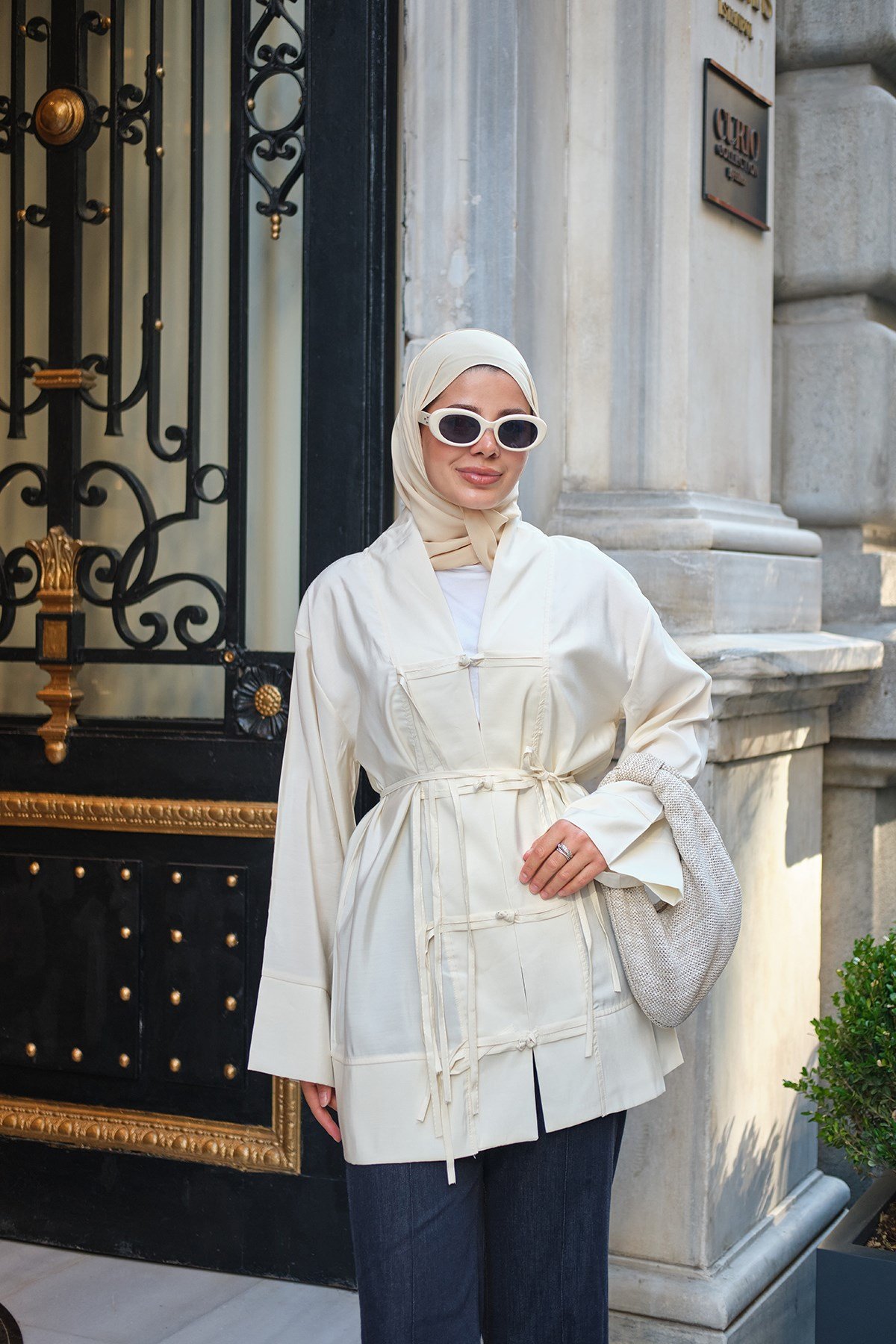 Ön Bağlamalı Kimono Krem